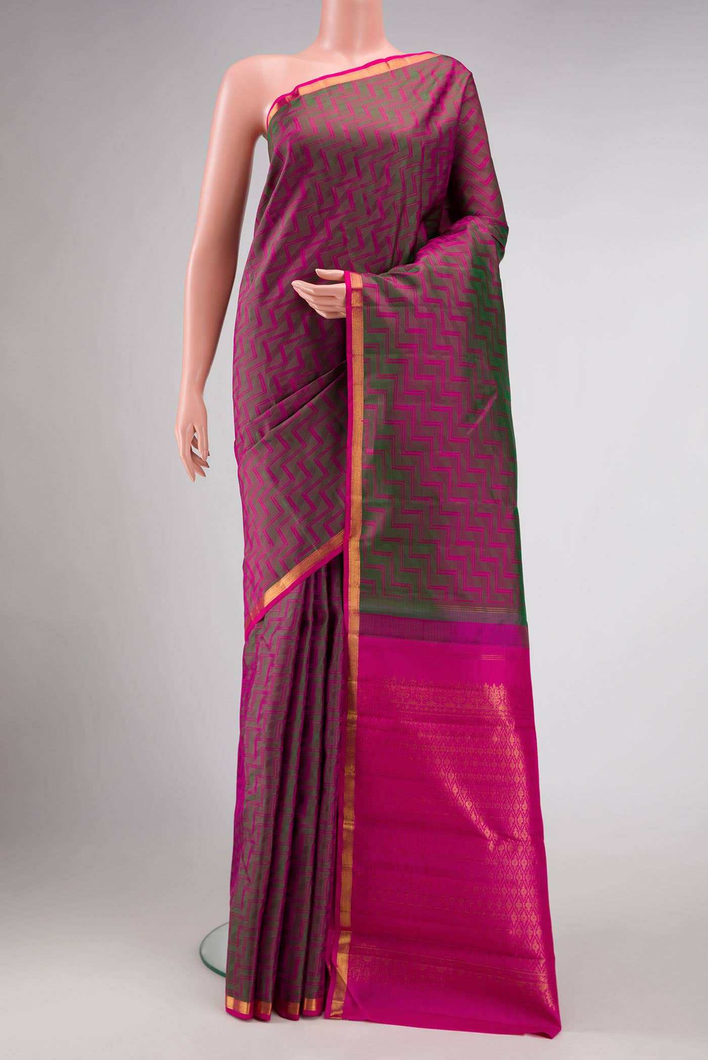 Pure Silk Pure Zari Green Dual Tone Kanchipuram Saree