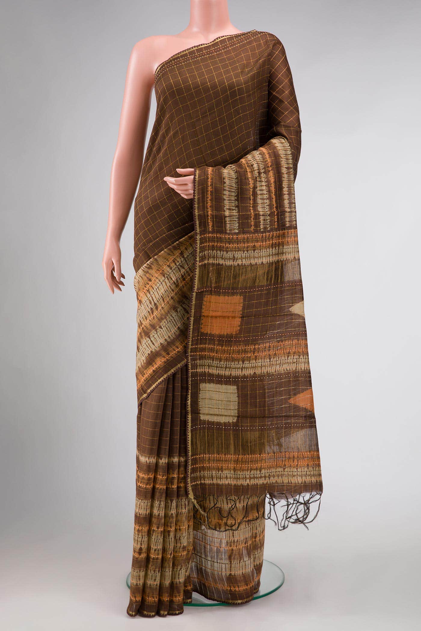 Brown Tussar Silk Saree