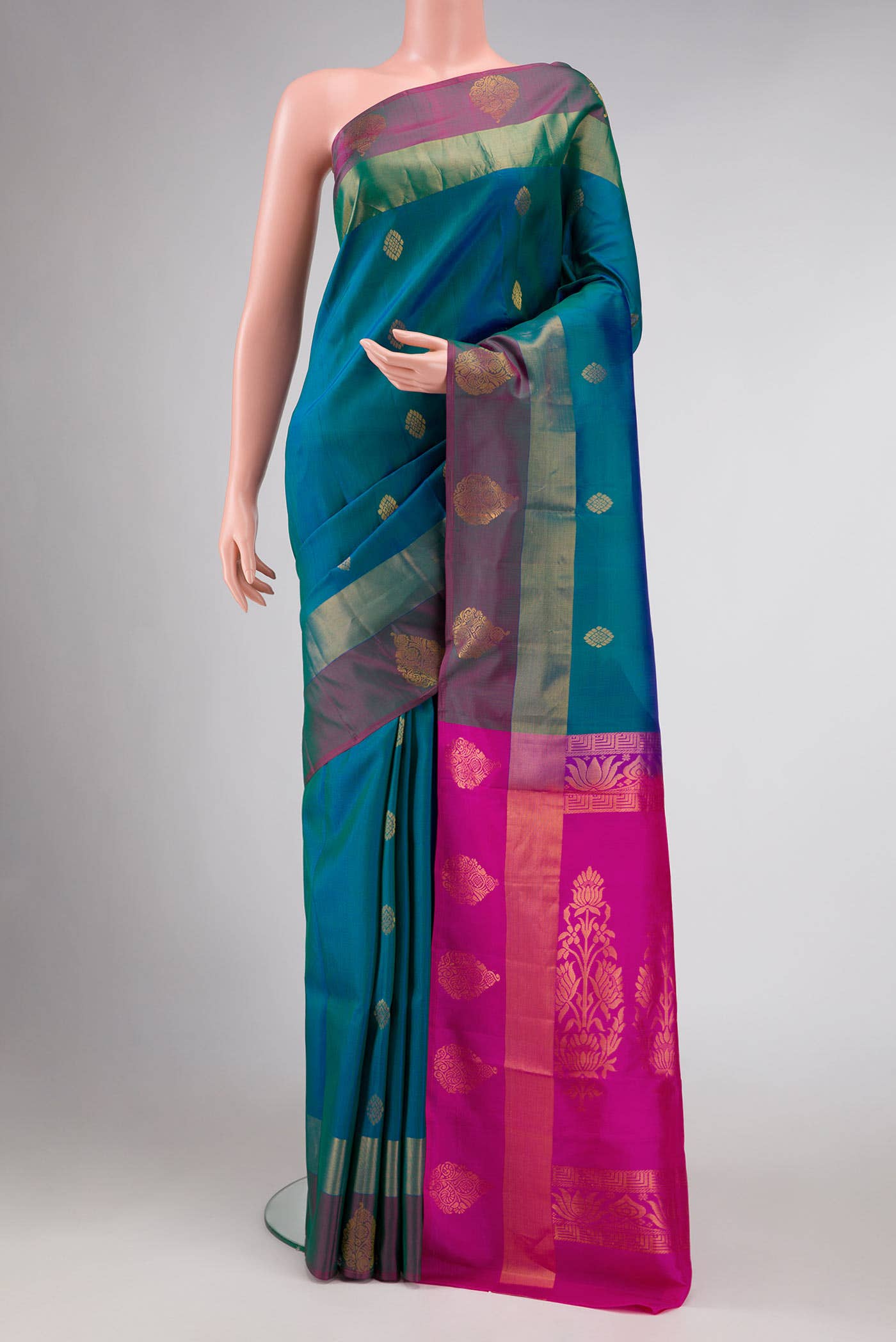 Peacock Blue Dual Tone Soft Silk Saree