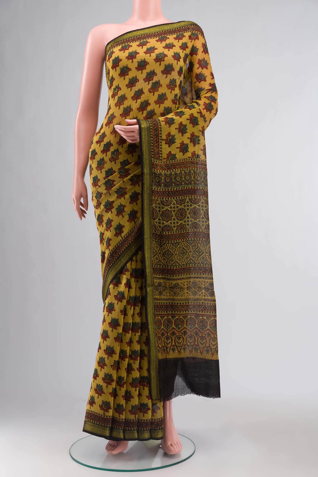 Mustard Chanderi Silk Cotton Saree