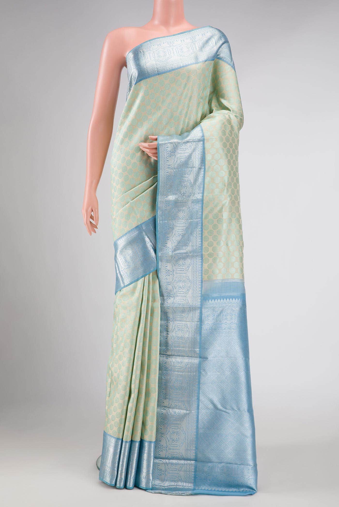 Pure Silk Pure Zari Pista Green Dual Tone Kanchipuram Saree