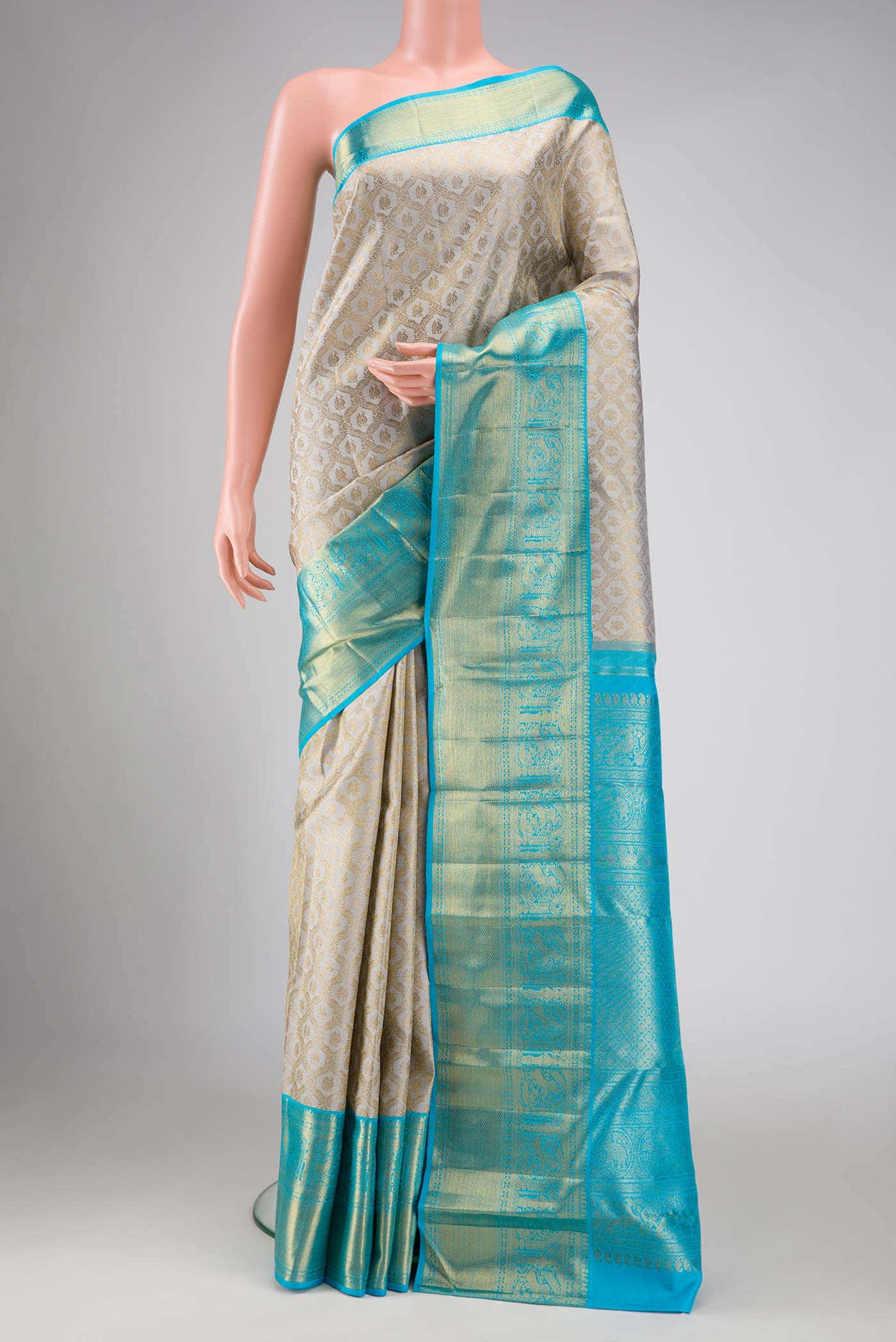 Pure Silk Pure Zari Grey Kanchipuram Saree