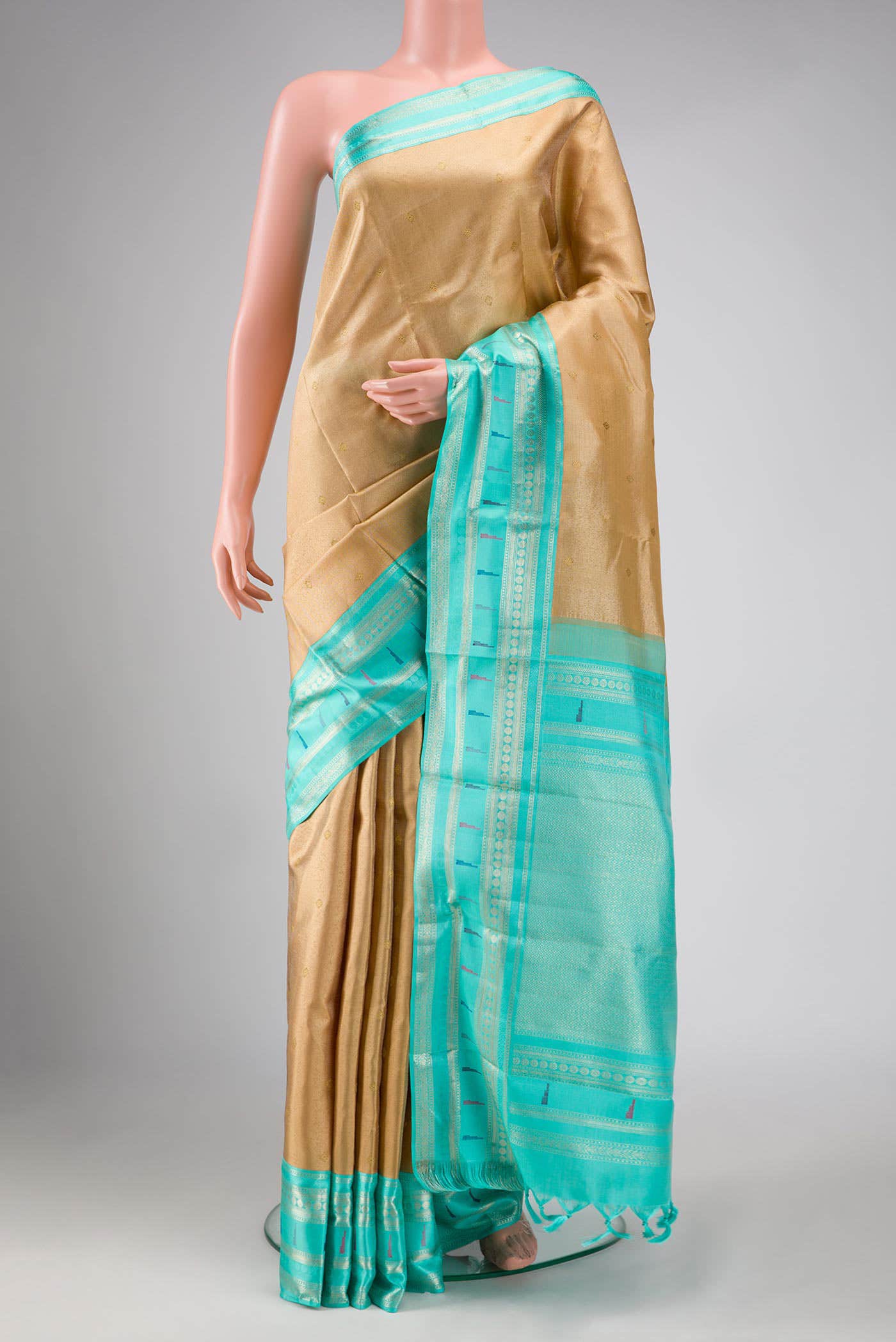 Pure Silk Pure Zari Dark Beige Kanchipuram Tissue Saree
