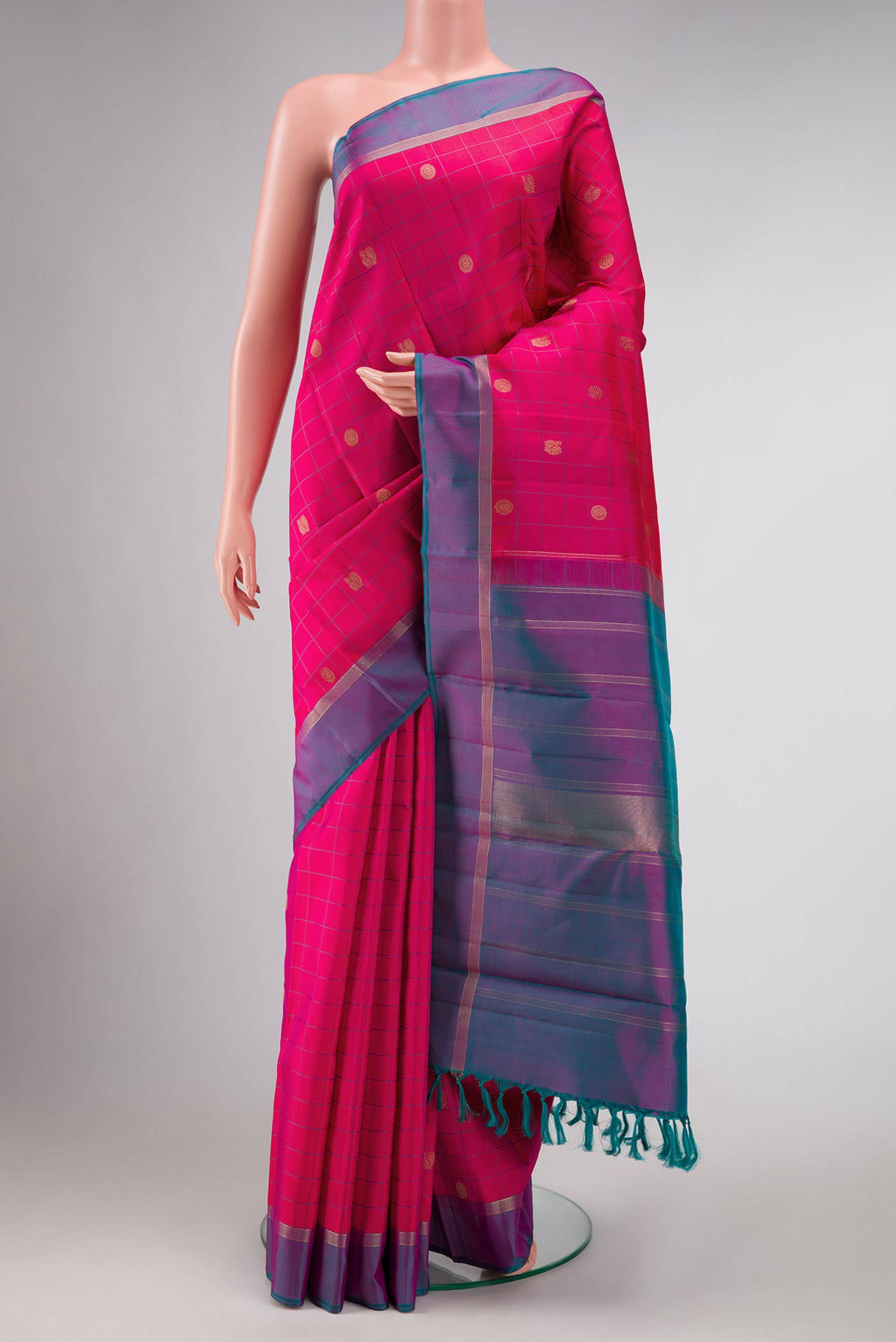 Pure Silk Pure Zari Pink Dual Tone Kanchipuram Saree