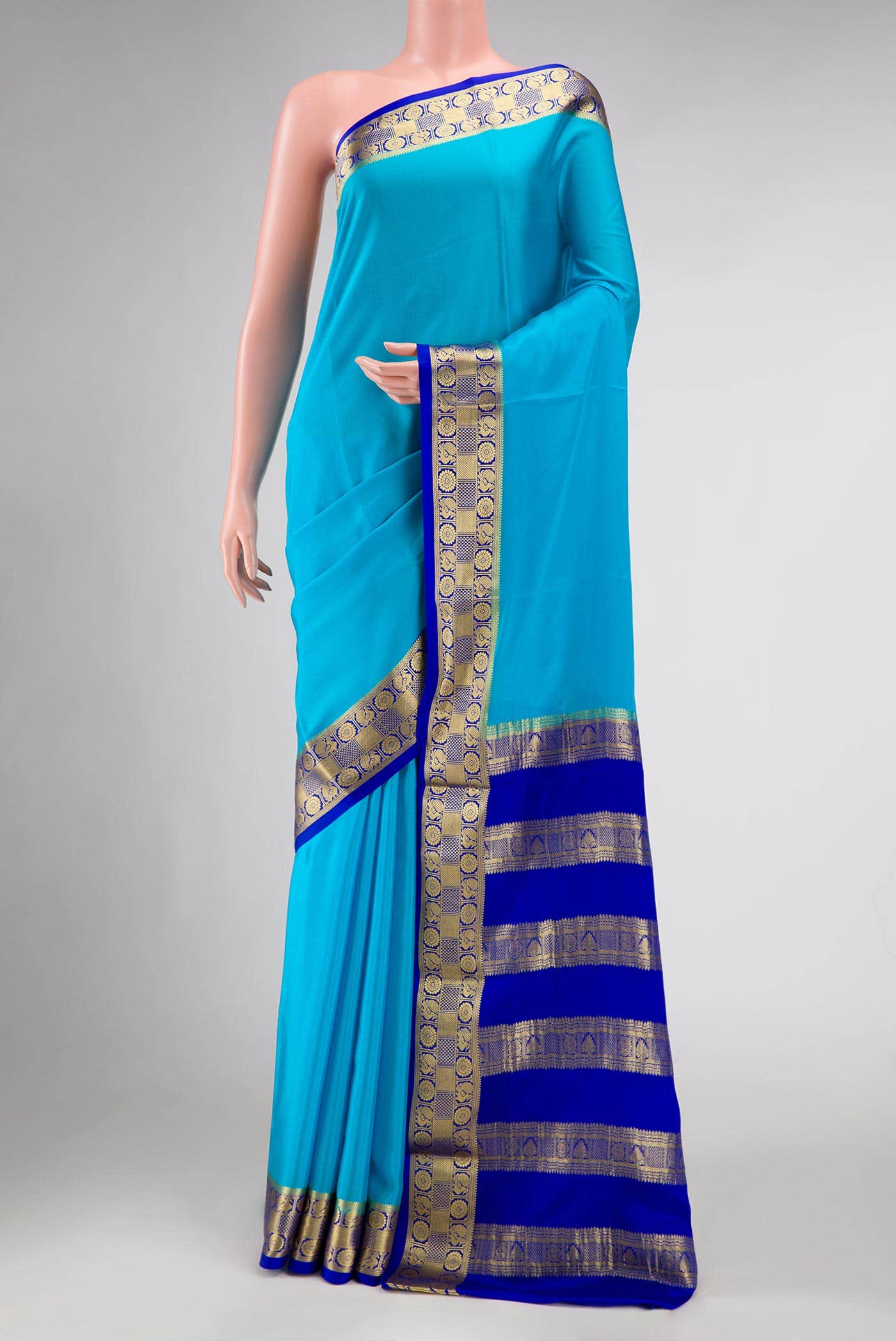 Sky Blue Dual Tone Mysore Crepe Saree