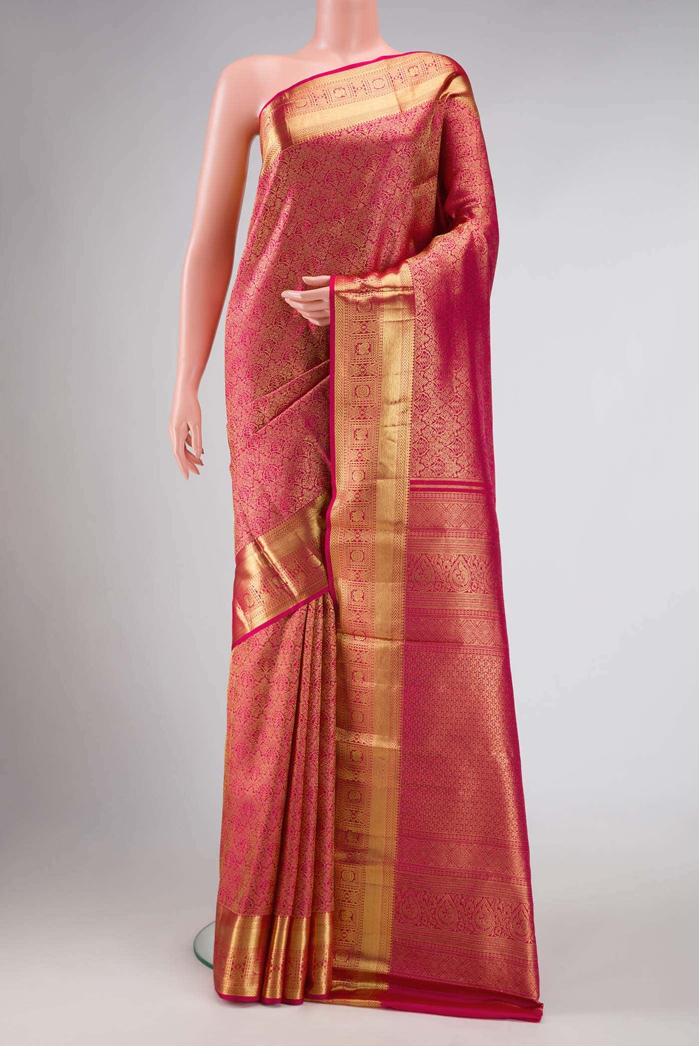 Dark Pink Dual Tone Kanchipuram Silk Saree