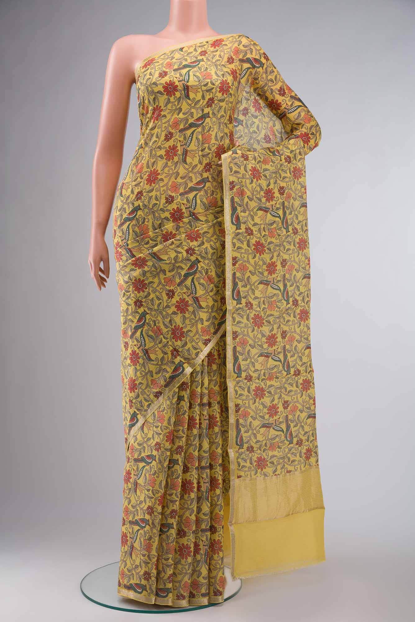 Yellow Kota Silk Saree
