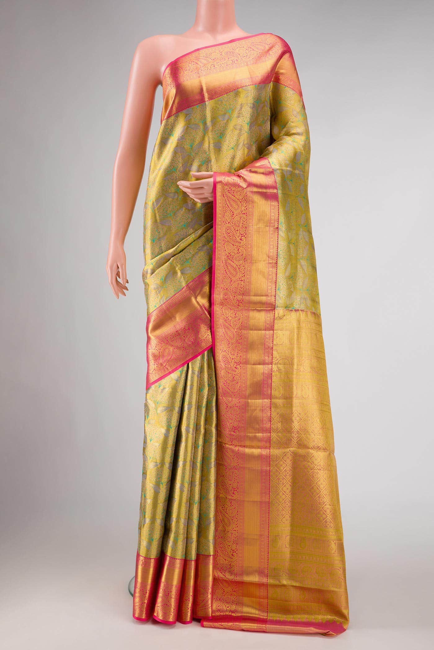 Gold Dual Tone Kanchipuram Tissue Silk Saree