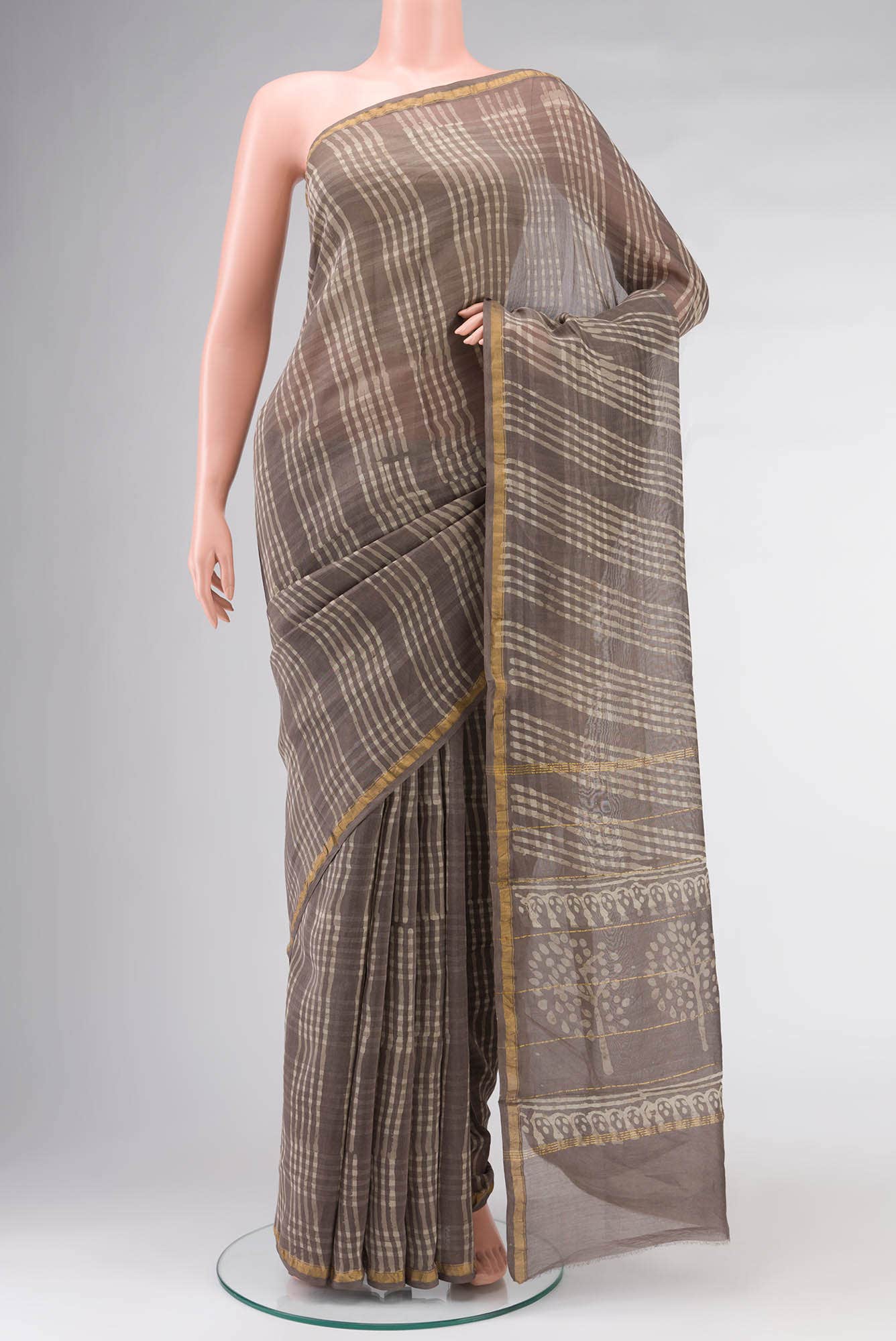 Grey Chanderi Silk Cotton Saree