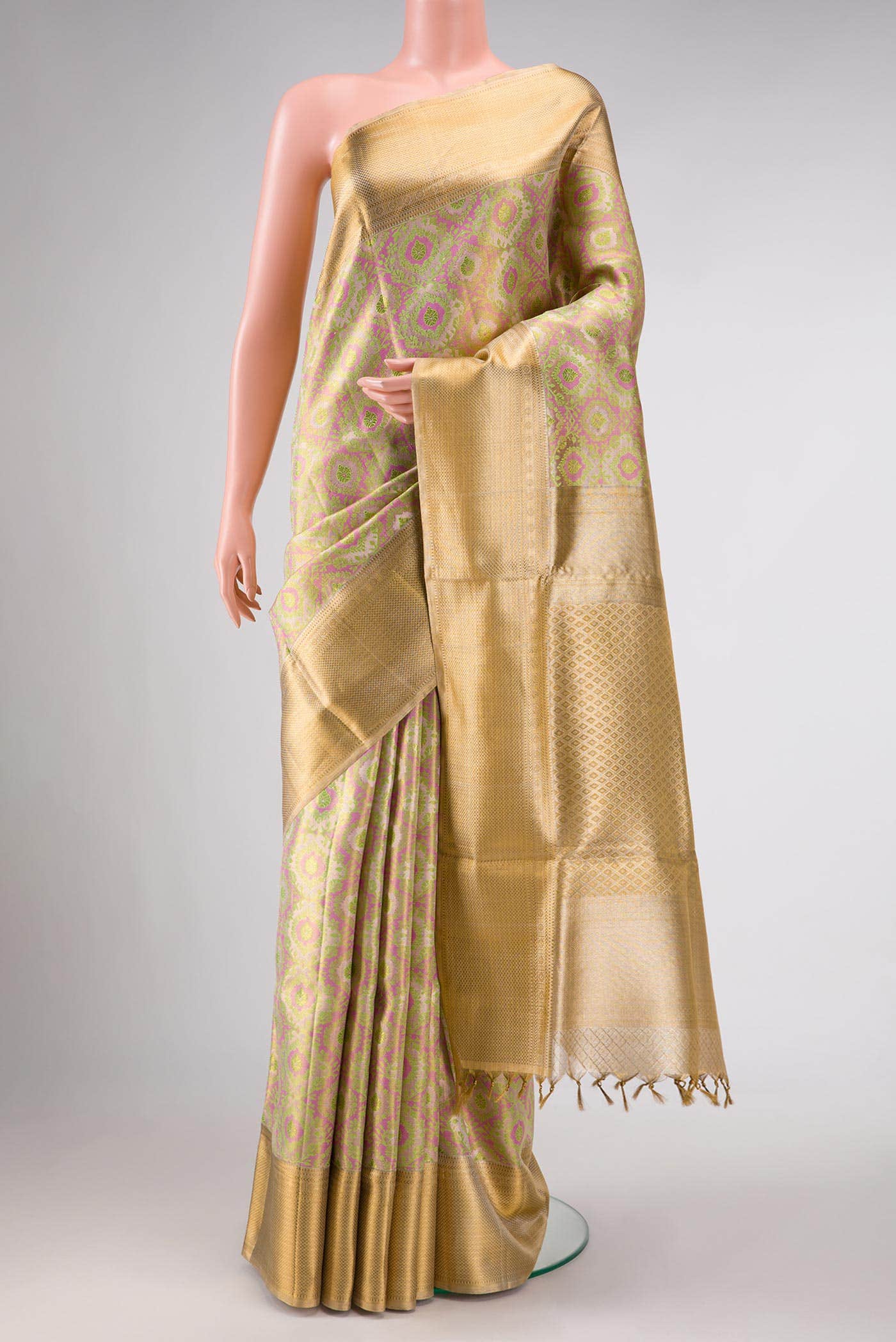 Gold Dual Tone Kanchipuram Tissue Silk Saree