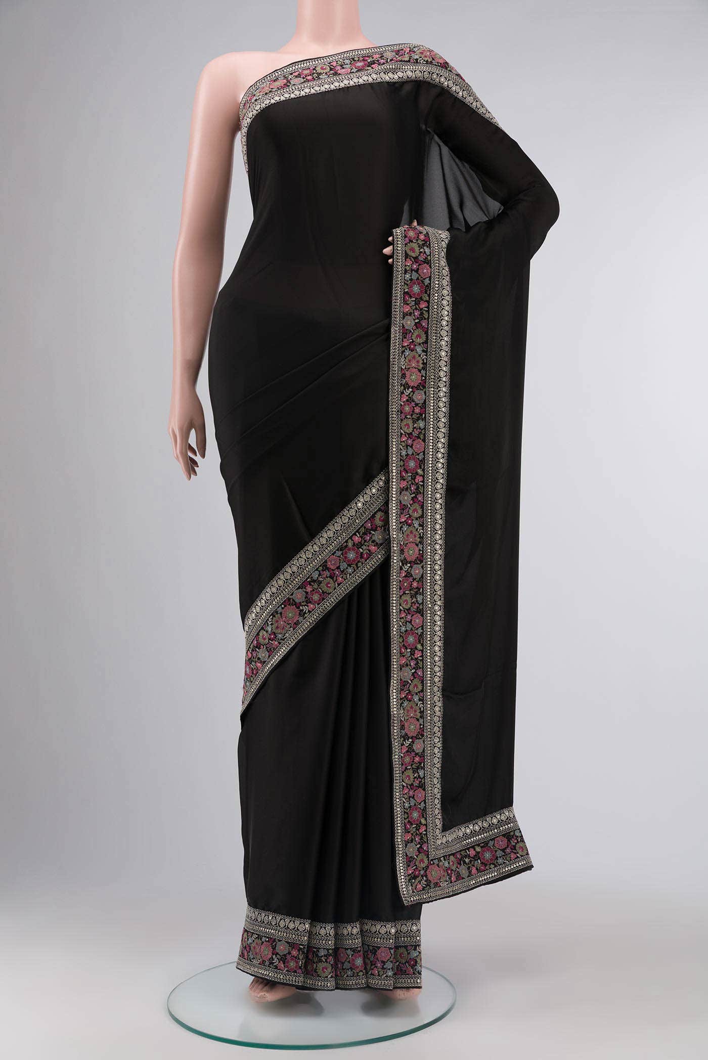 Black Satin Crepe Saree