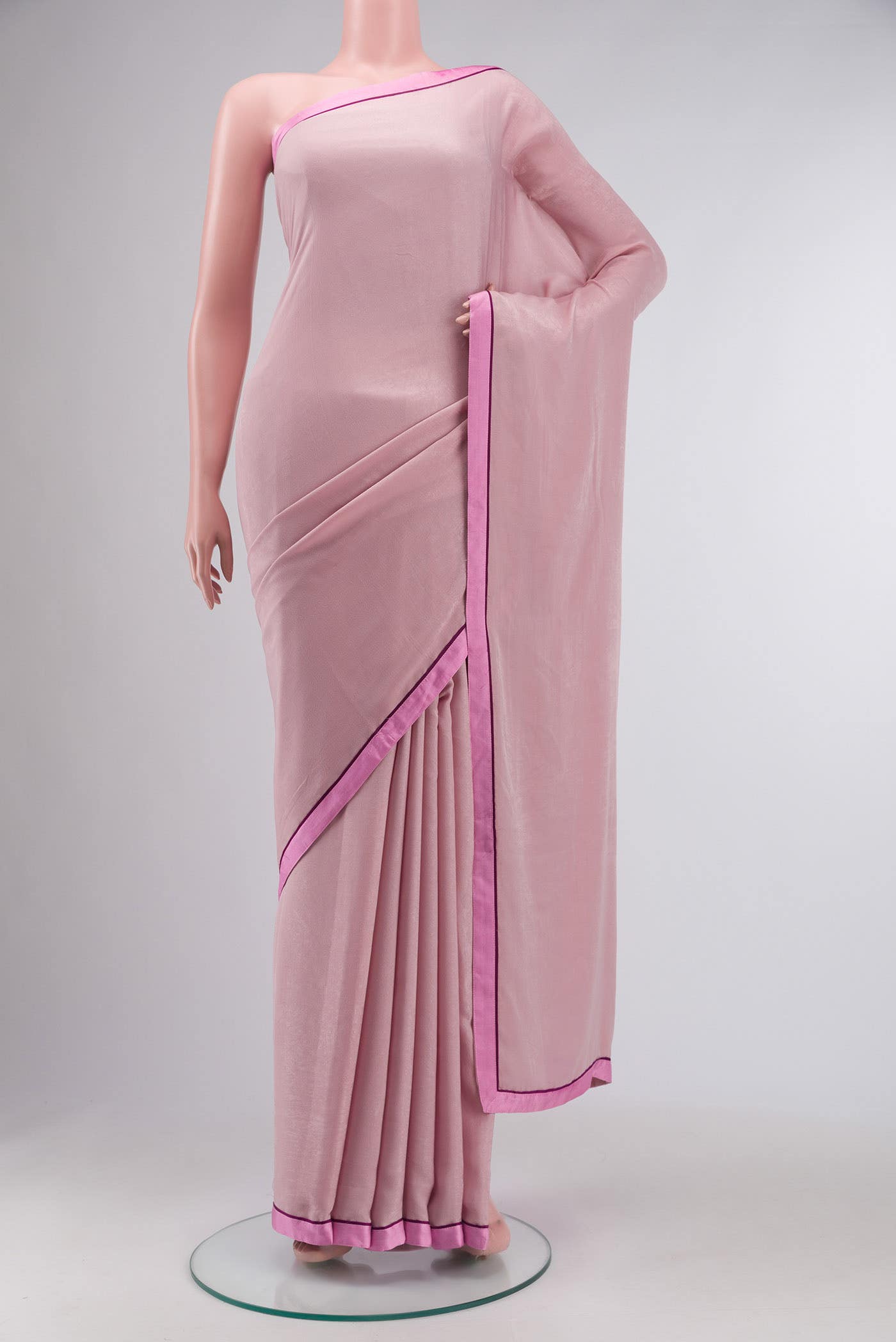 Pink Satin Crepe Saree
