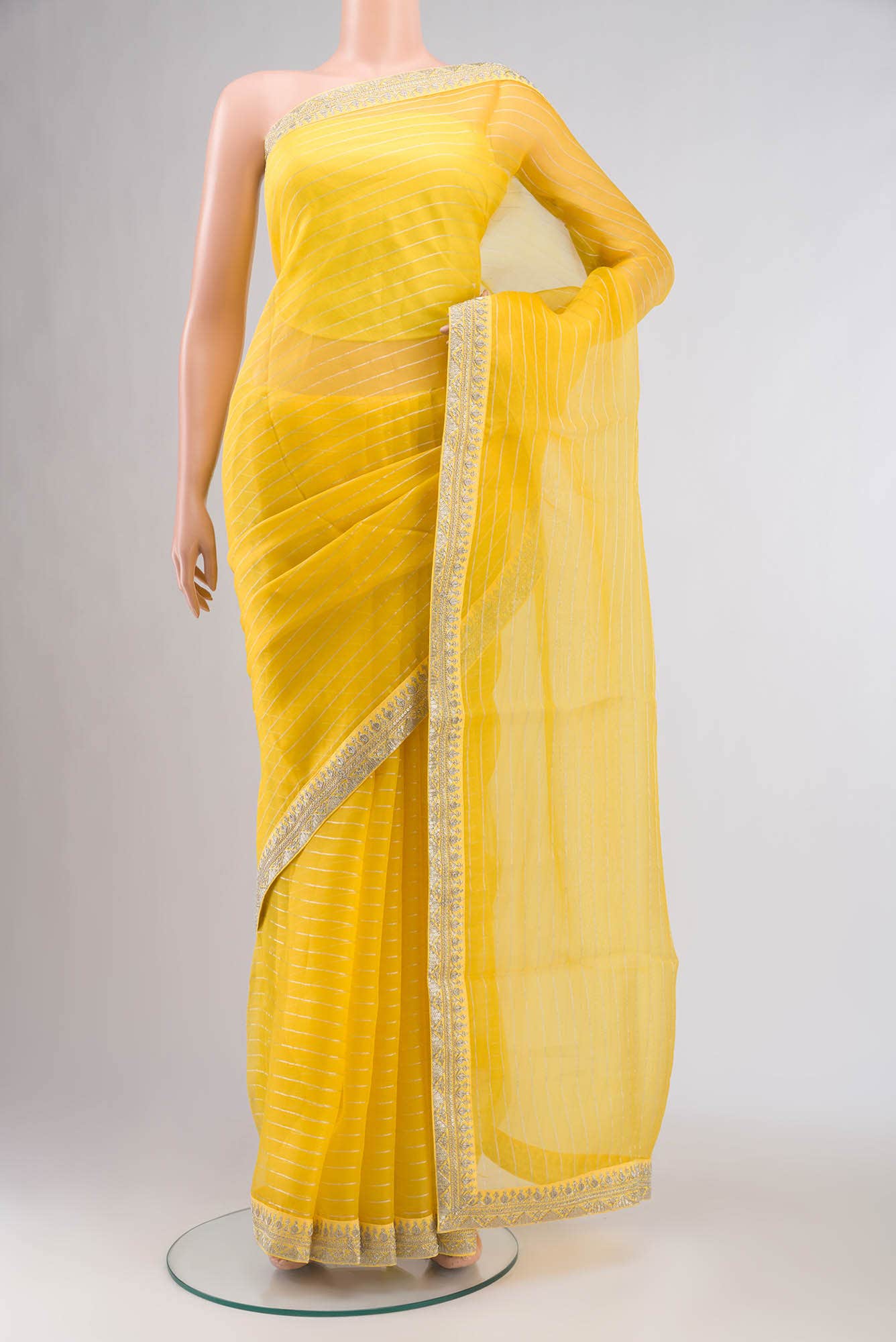 Yellow Organza Silk Saree