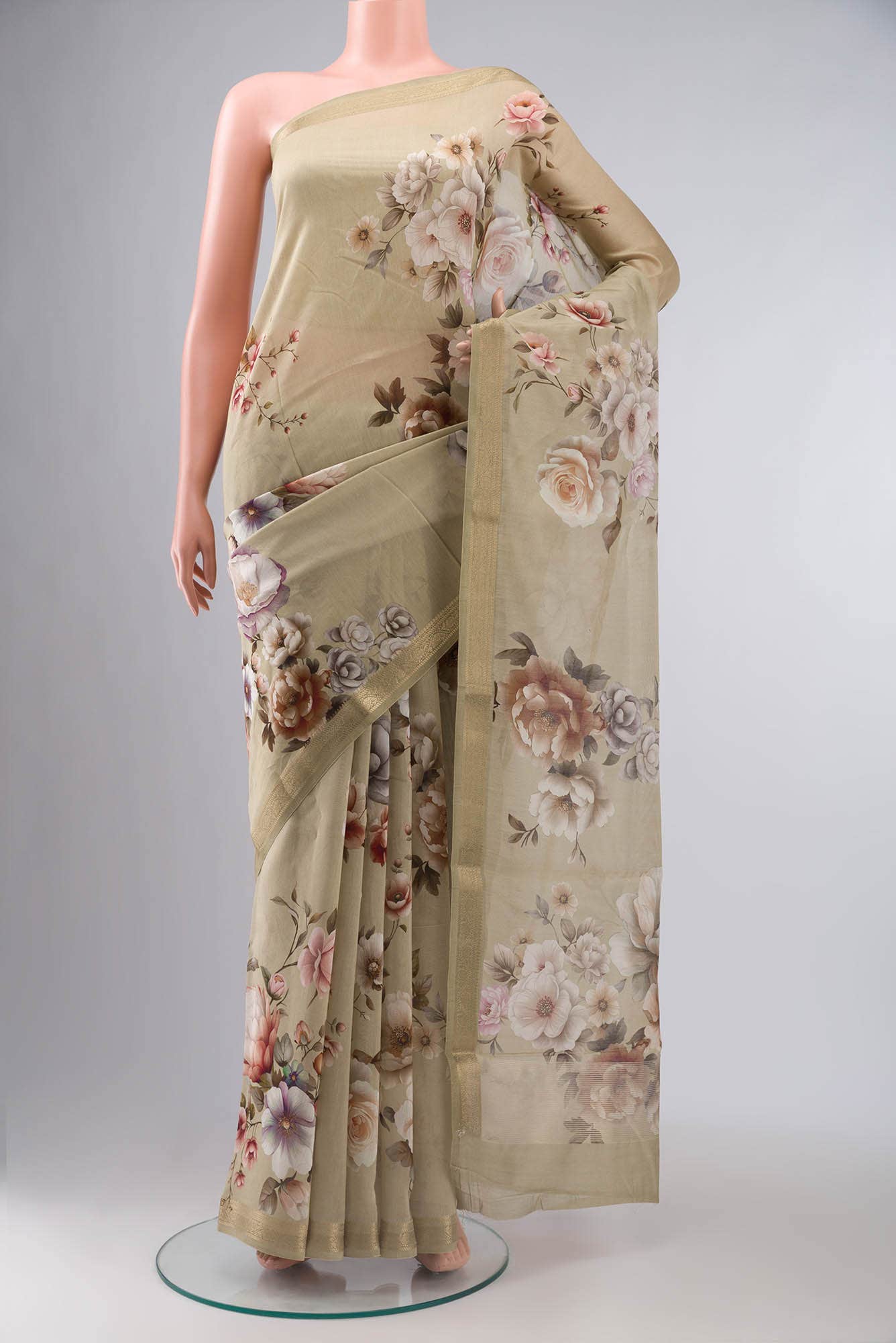 Beige Chanderi Silk Cotton Saree