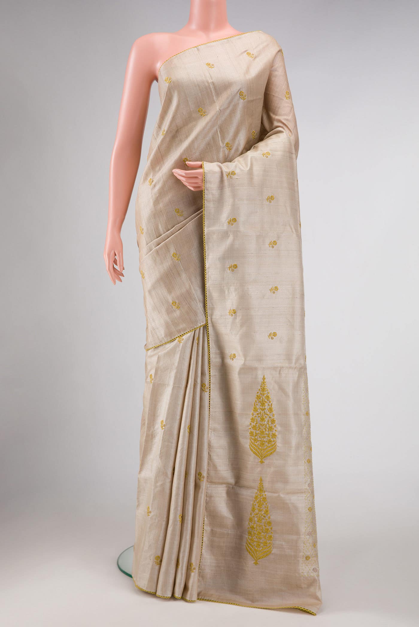 Beige Tussar Silk Saree