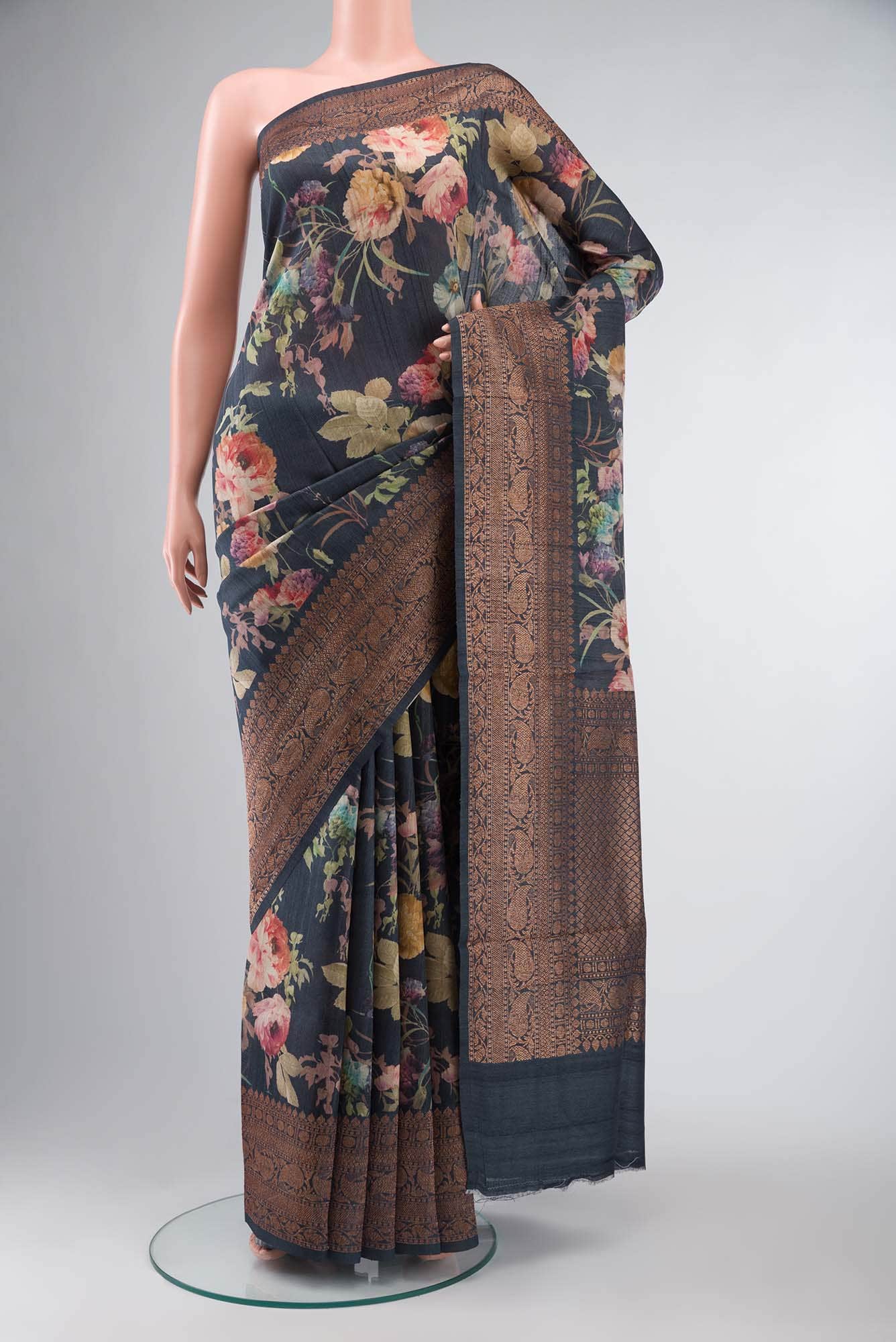 Blue Bhagalpuri Tussar Silk Saree