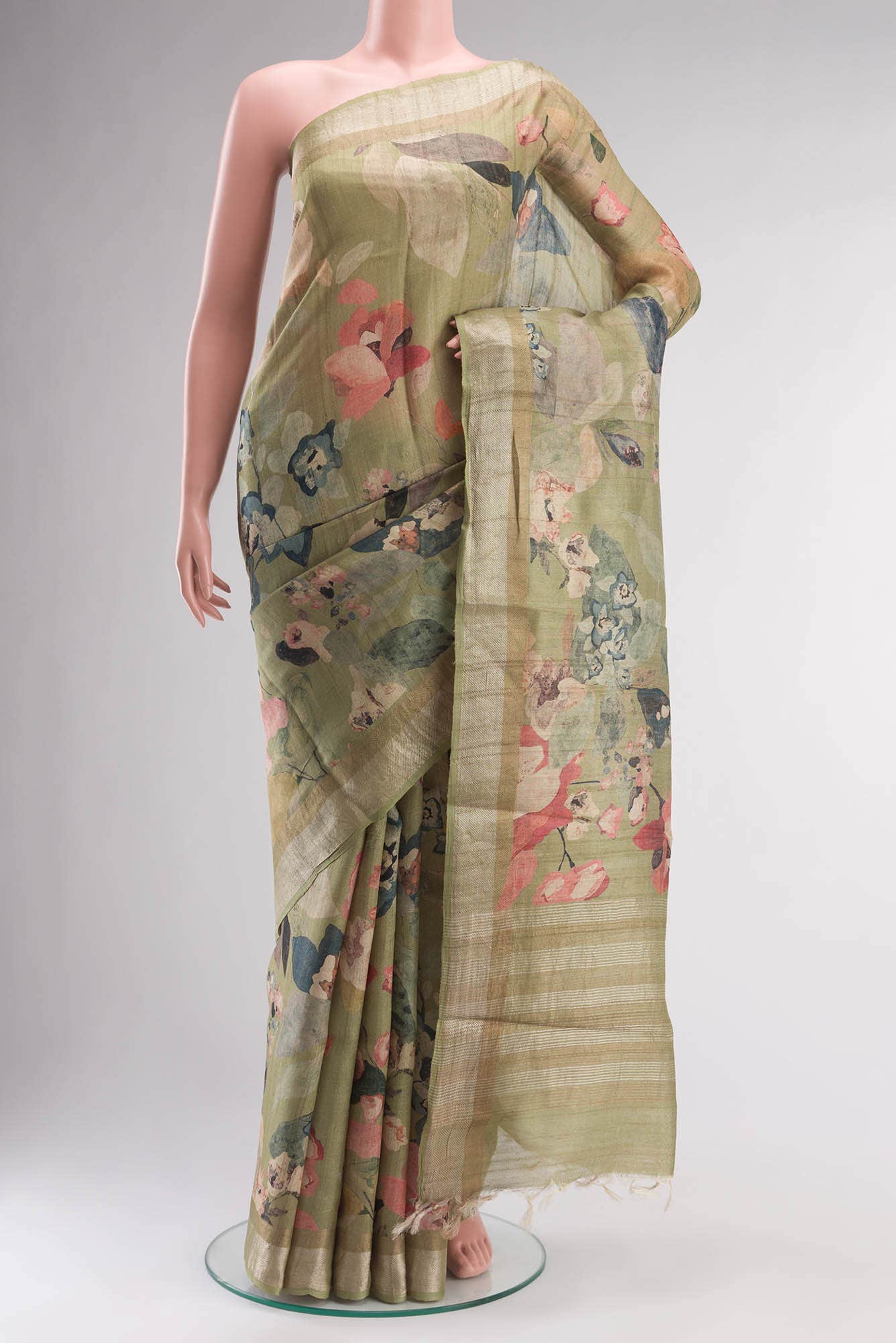 Sage Green Bhagalpuri Tussar Silk Saree
