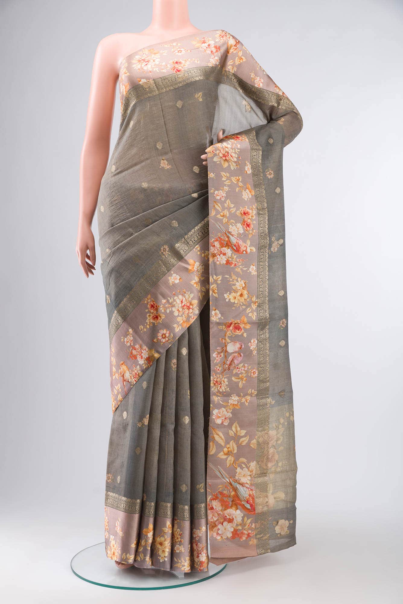 Grey Bhagalpuri Tussar Silk Saree