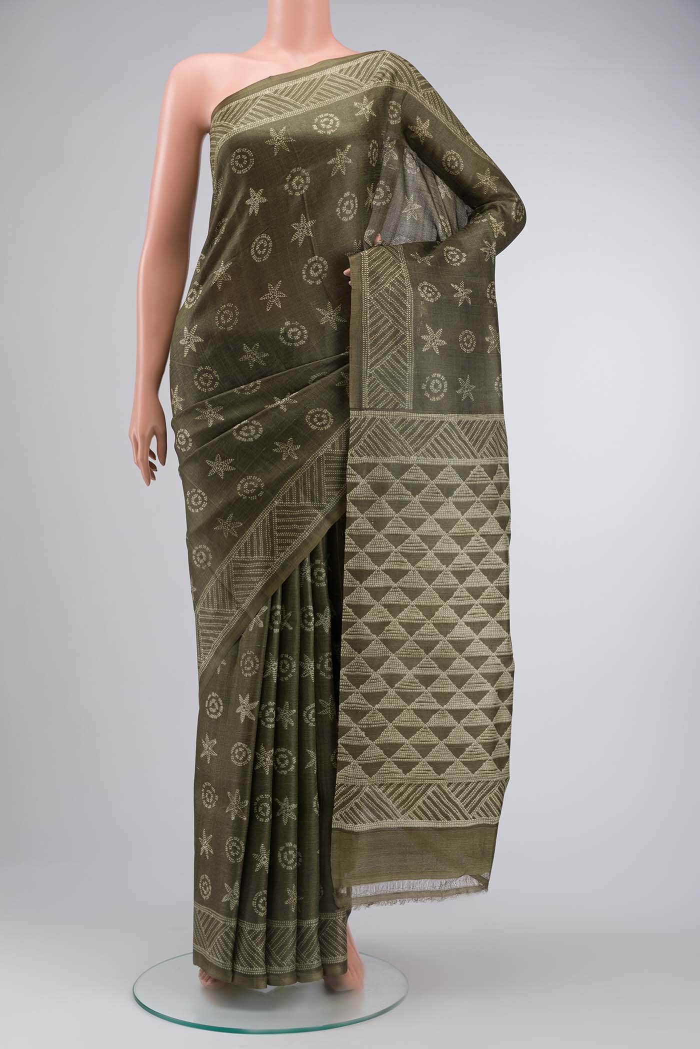 Green Bhagalpuri Tussar Silk Saree