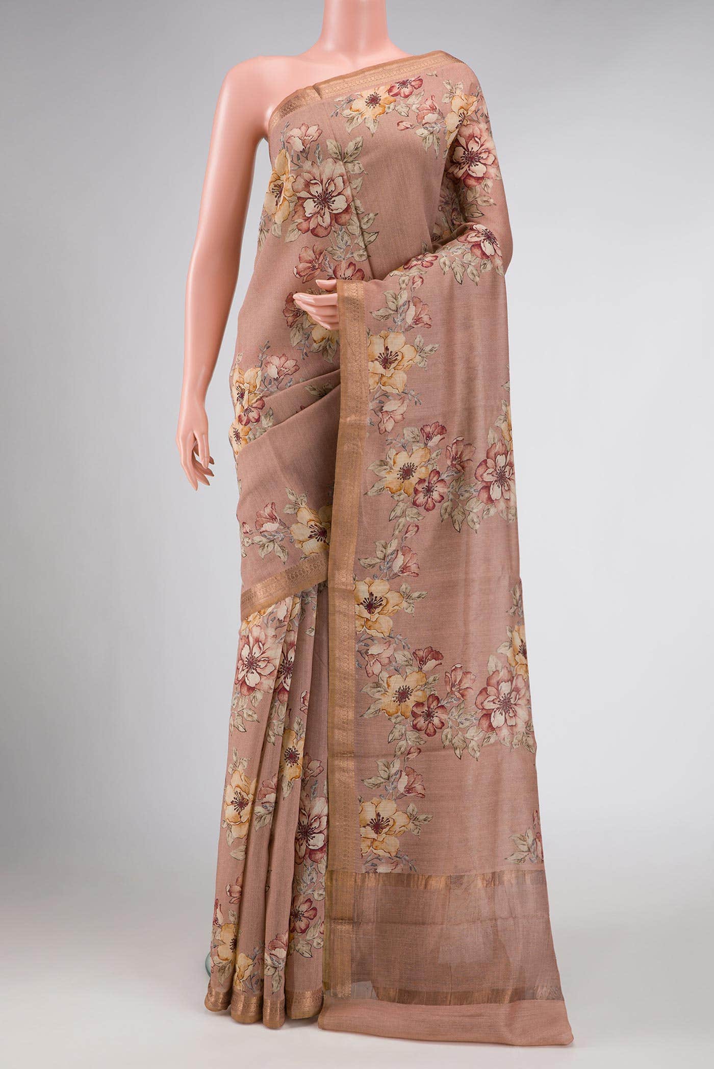 Rose Gold Dual Tone Tussar Silk Saree