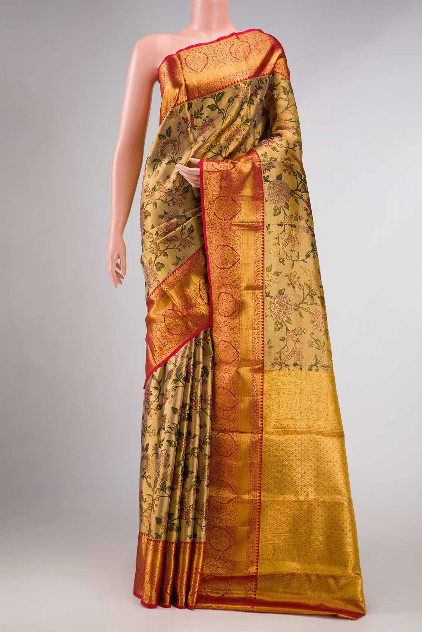 Gold Dual Tone Kanchipuram Tissue Silk Saree