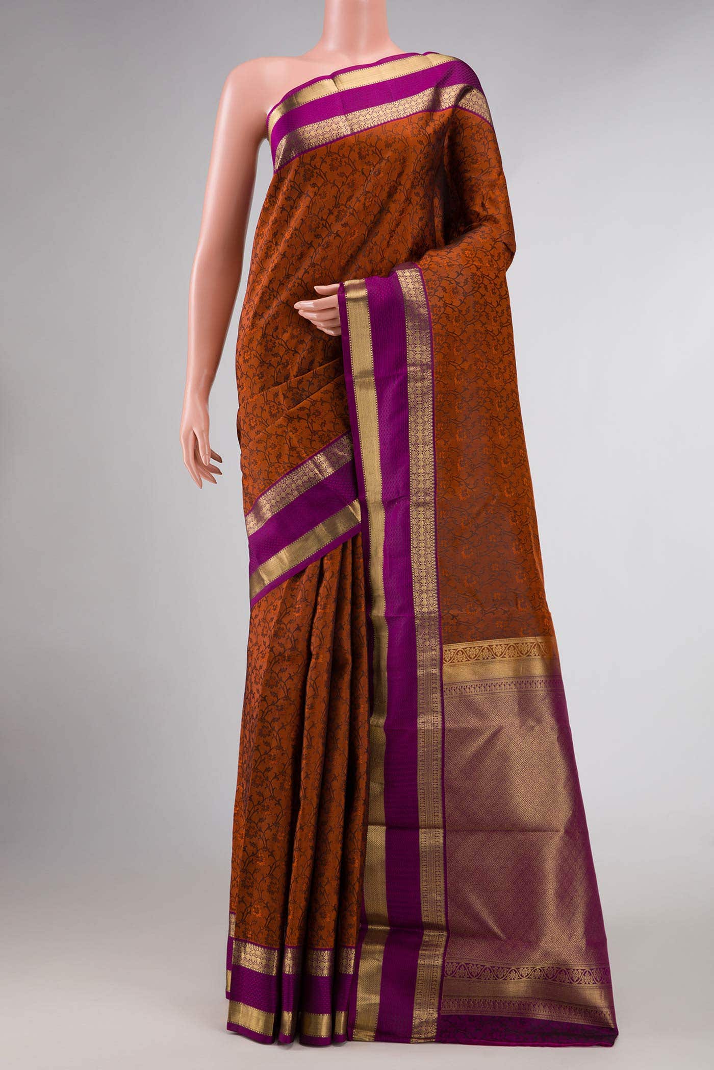 Brick Orange Dual Tone Kanchipuram Silk Saree