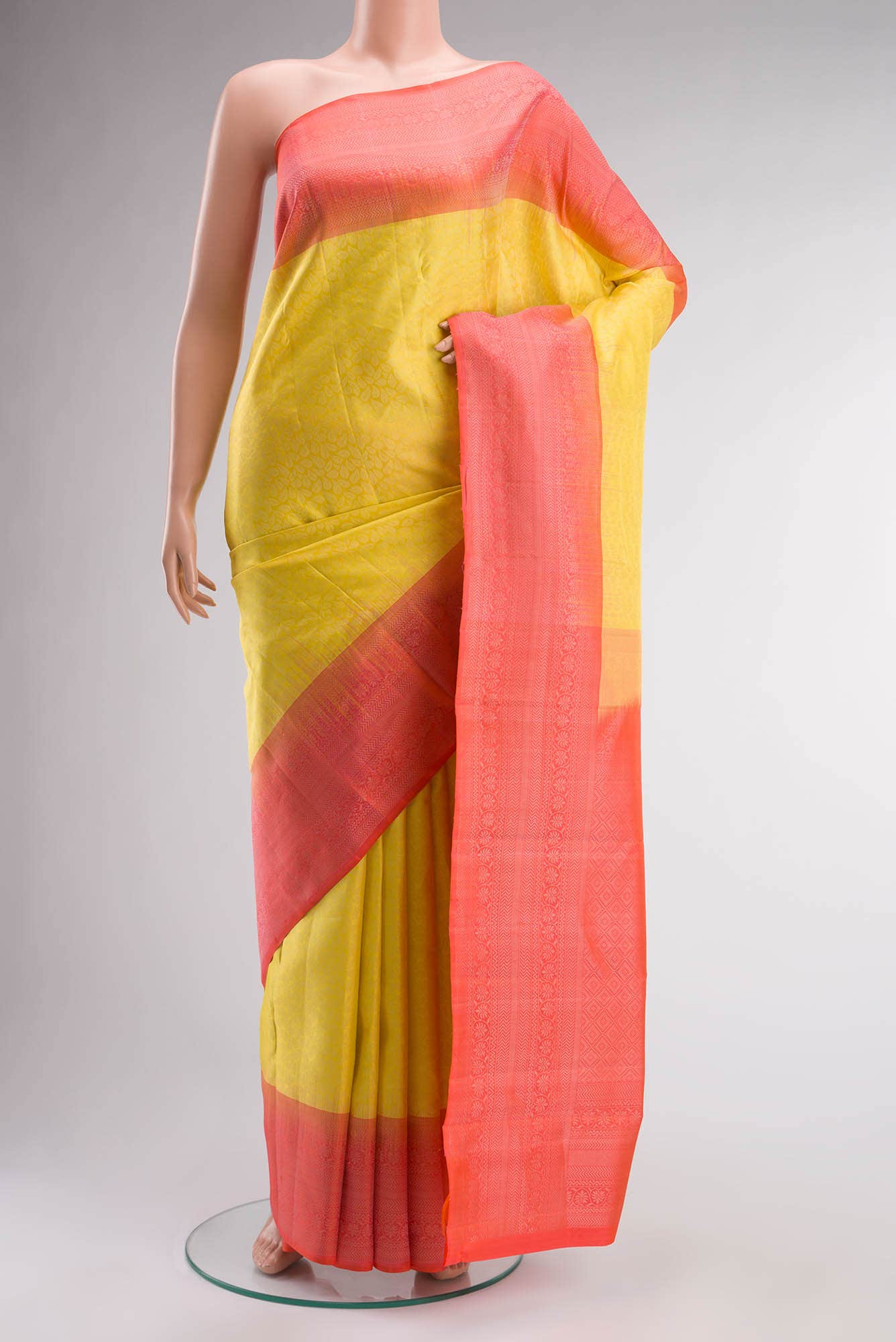 Lemon Yellow Kanchipuram Silk Saree