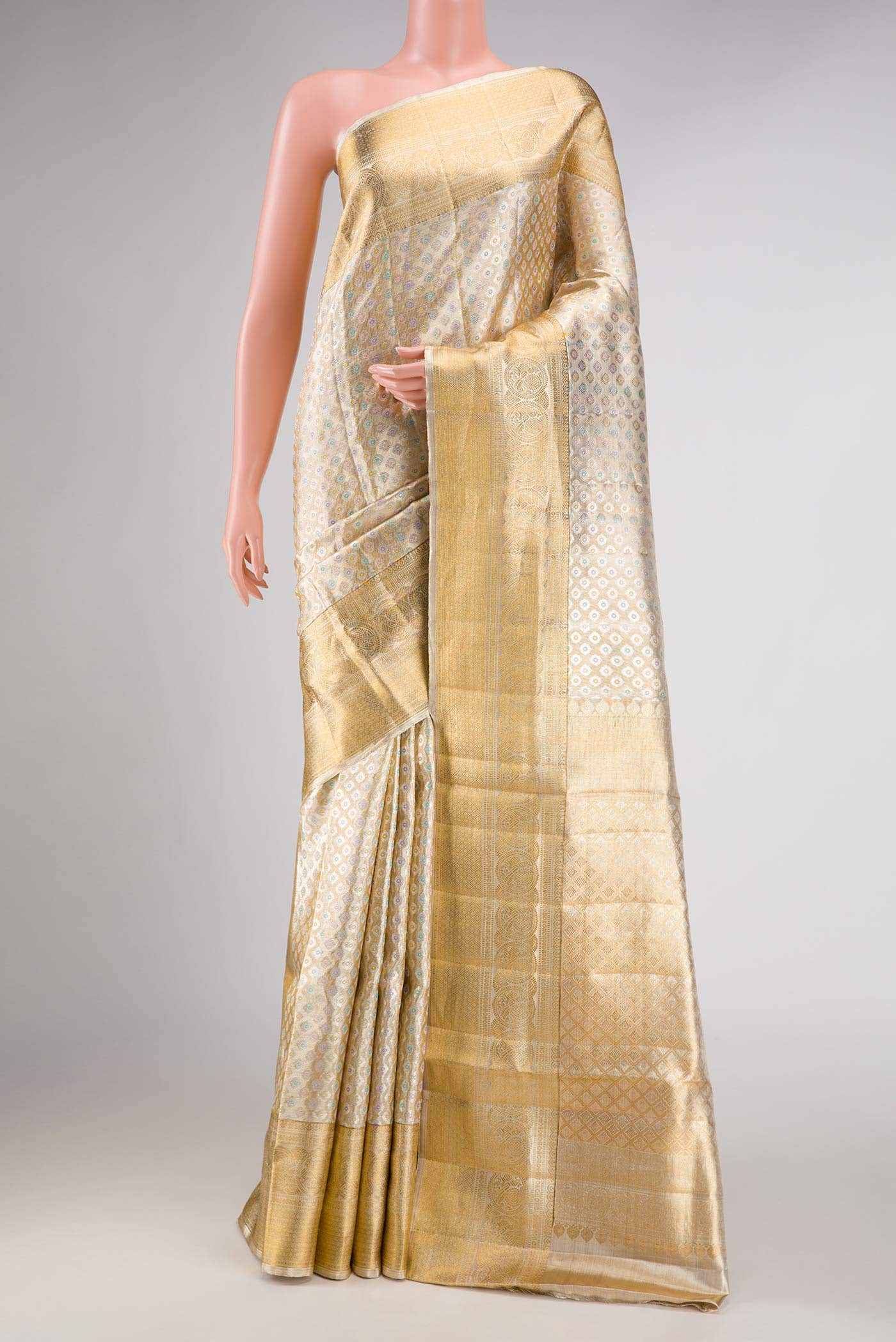 Gold Dual Tone Kanchipuram Tissue Silk Saree