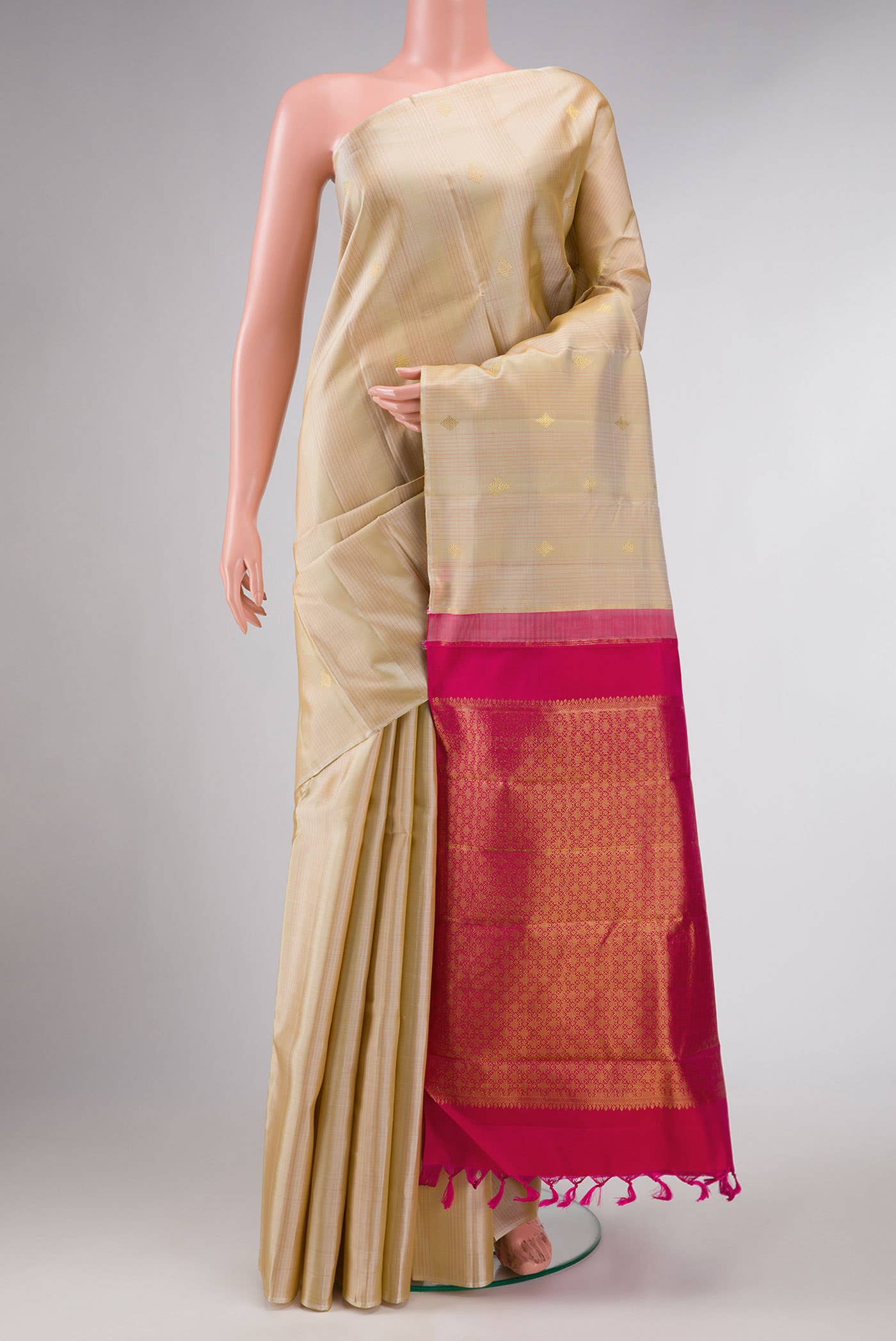 Pure Silk Pure Zari Beige Dual Tone Kanchipuram Saree