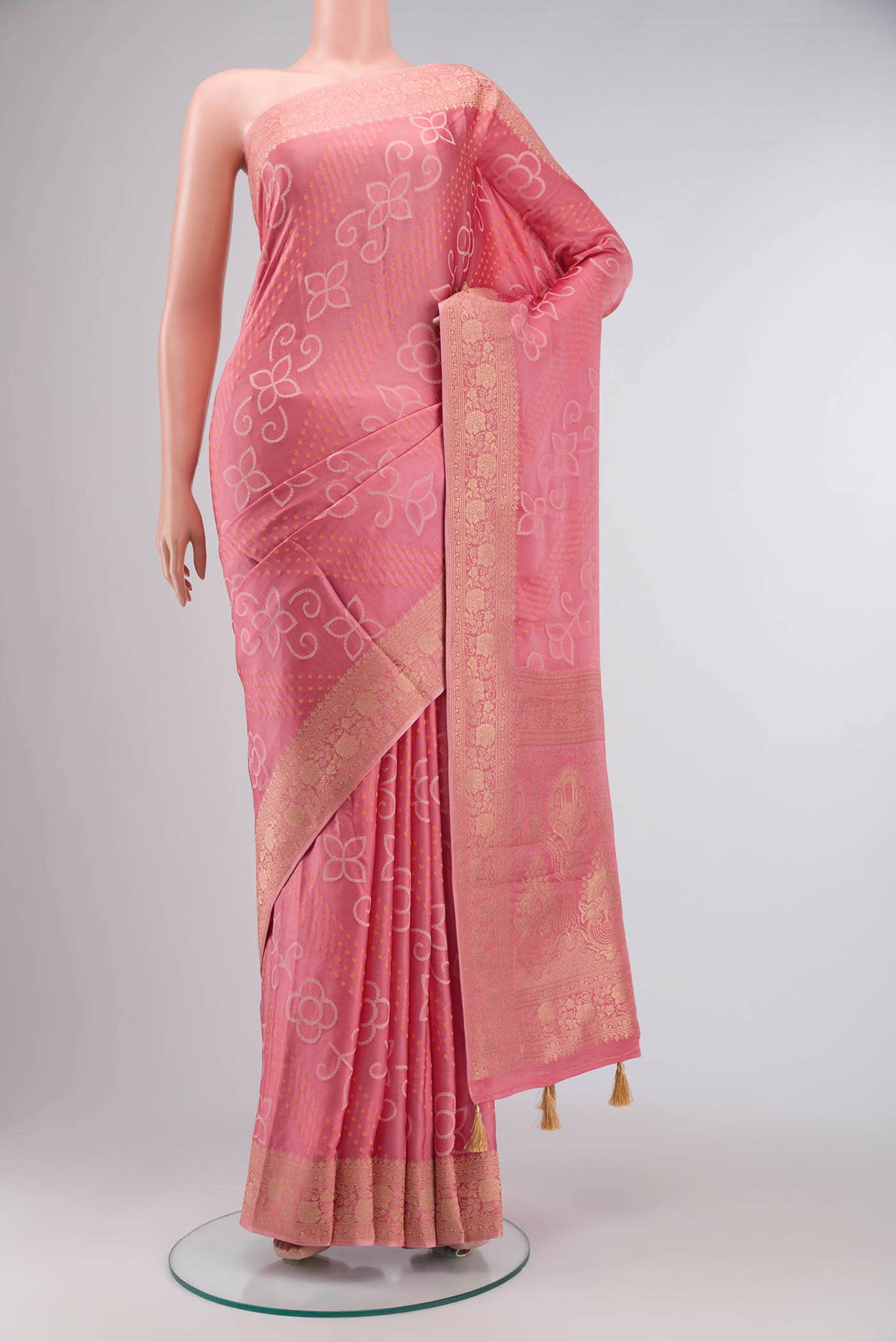 Coral Satin Crepe Saree