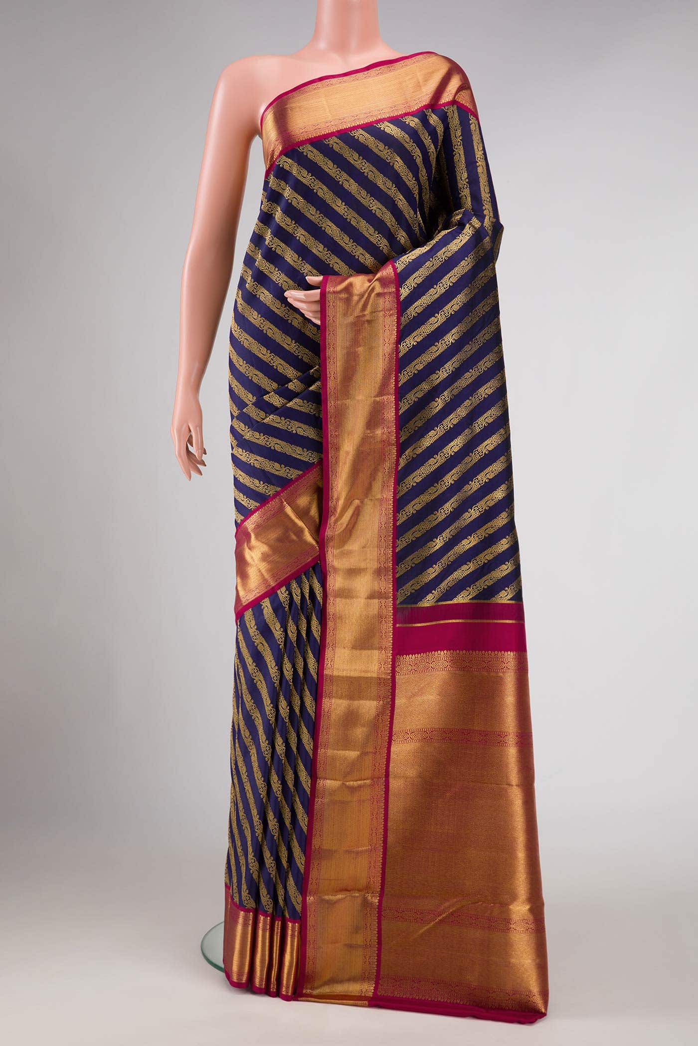 Pure Silk Pure Zari Navy Blue Dual Tone Kanchipuram Saree