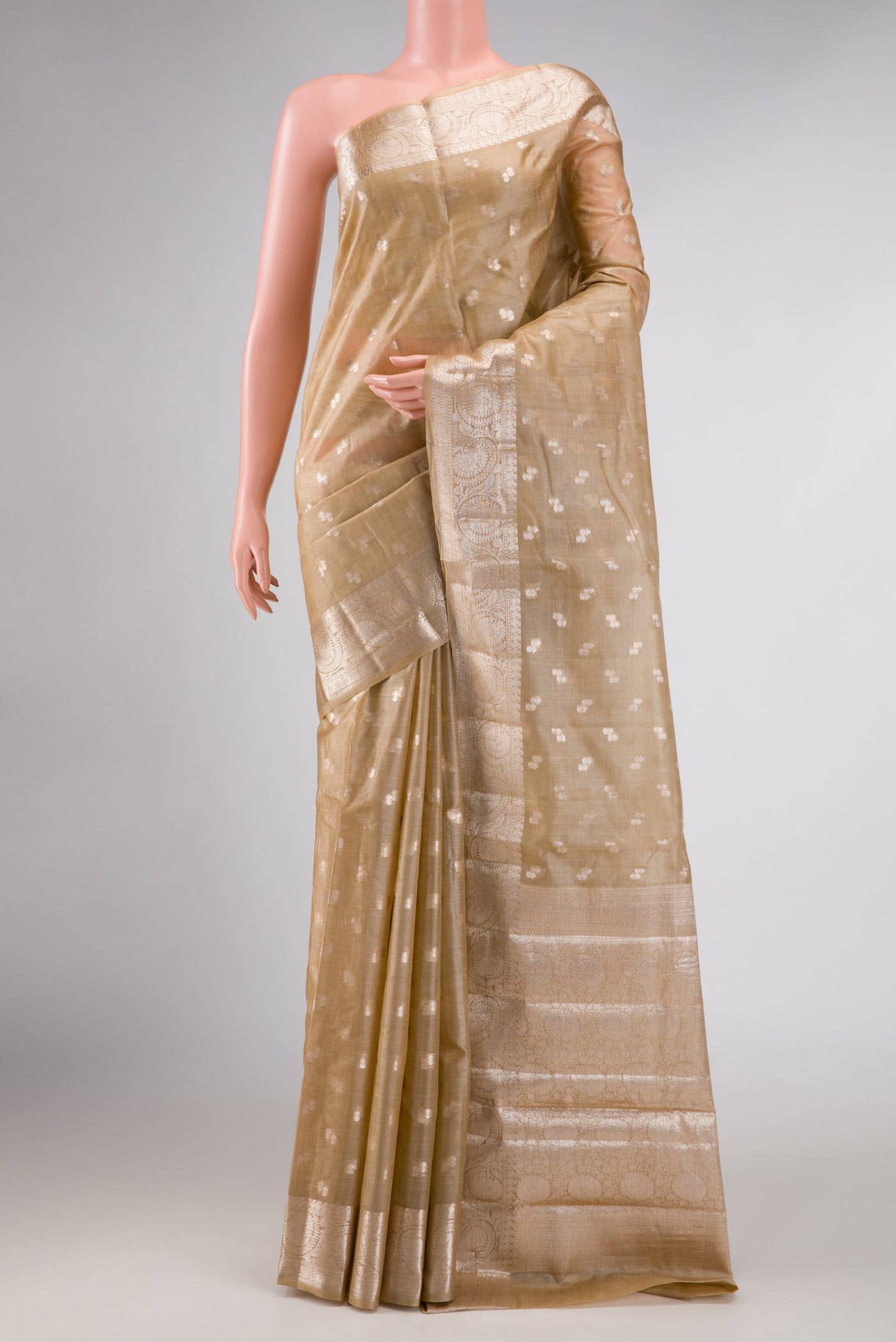Beige Dual Tone Tussar Silk Saree