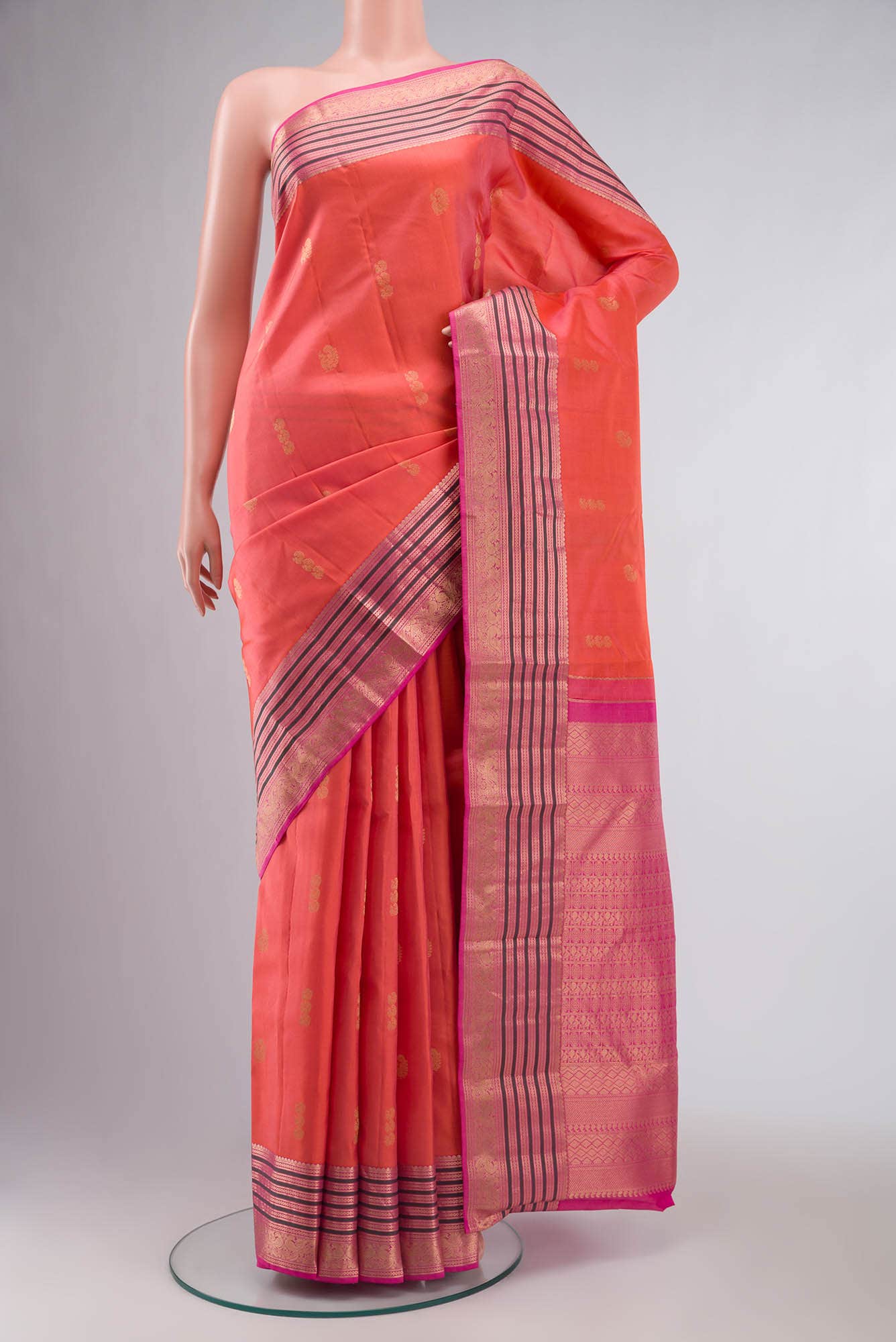 Orange Dual Tone Kanchipuram Silk Saree