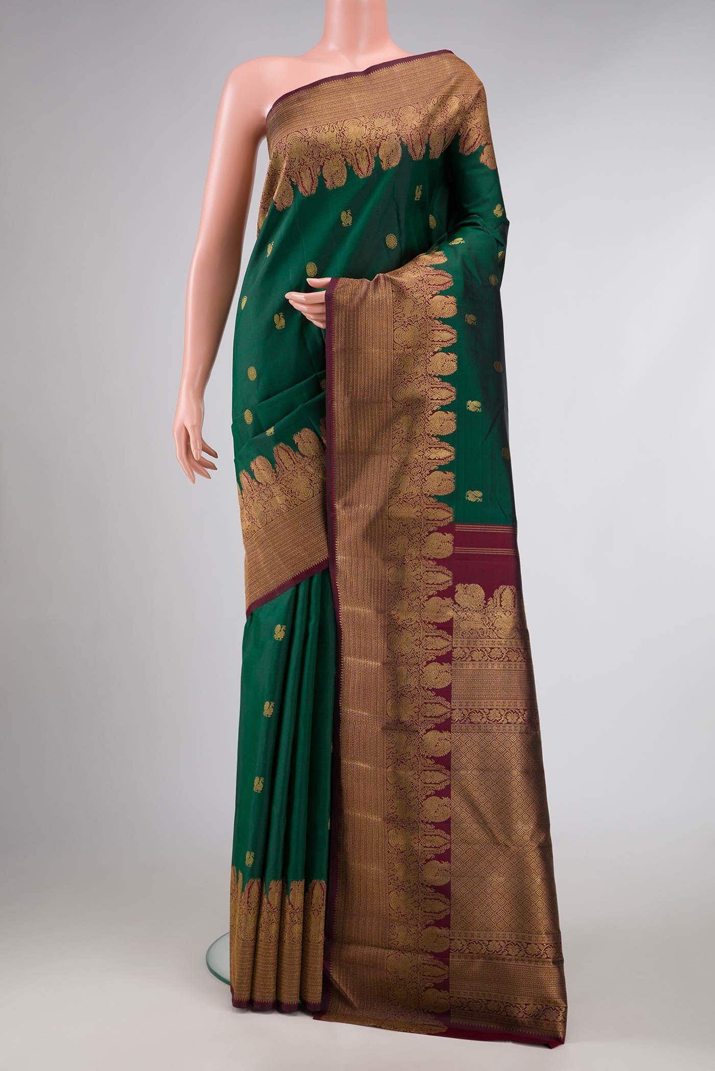 Pure Silk Pure Zari Green Dual Tone Kanchipuram Saree