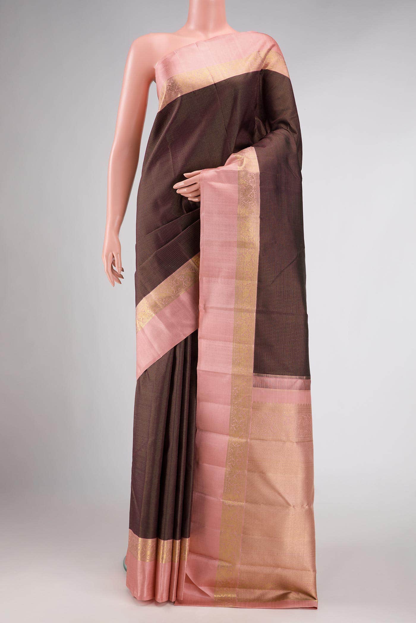 Pure Silk Pure Zari Brown Dual Tone Kanchipuram Saree