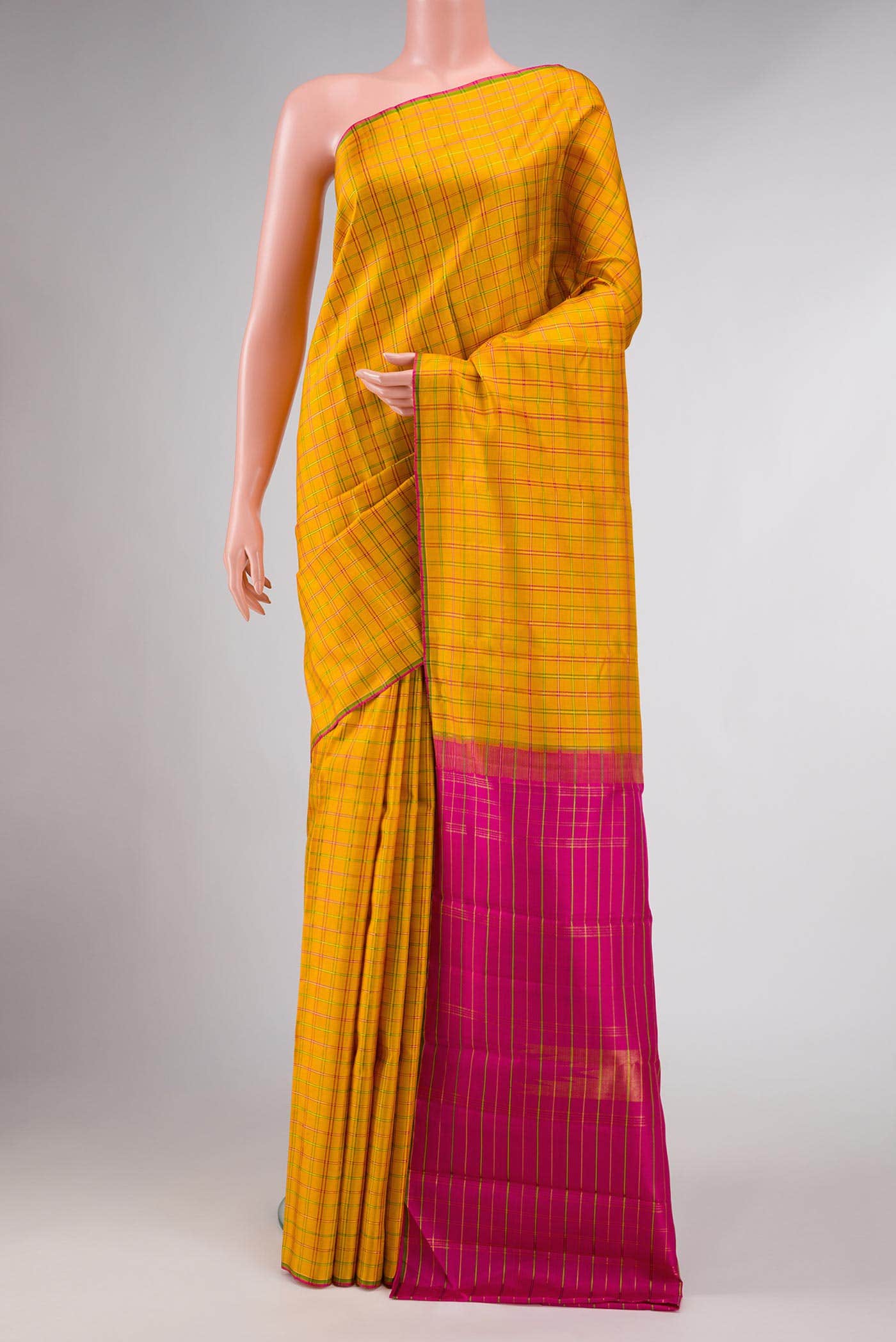 Pure Silk Pure Zari Mustard Dual Tone Kanchipuram Saree