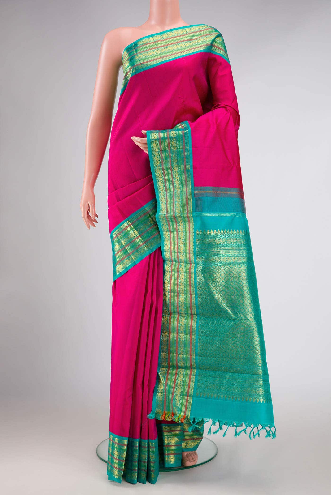 Pure Silk Pure Zari Pink Dual Tone Kanchipuram Saree