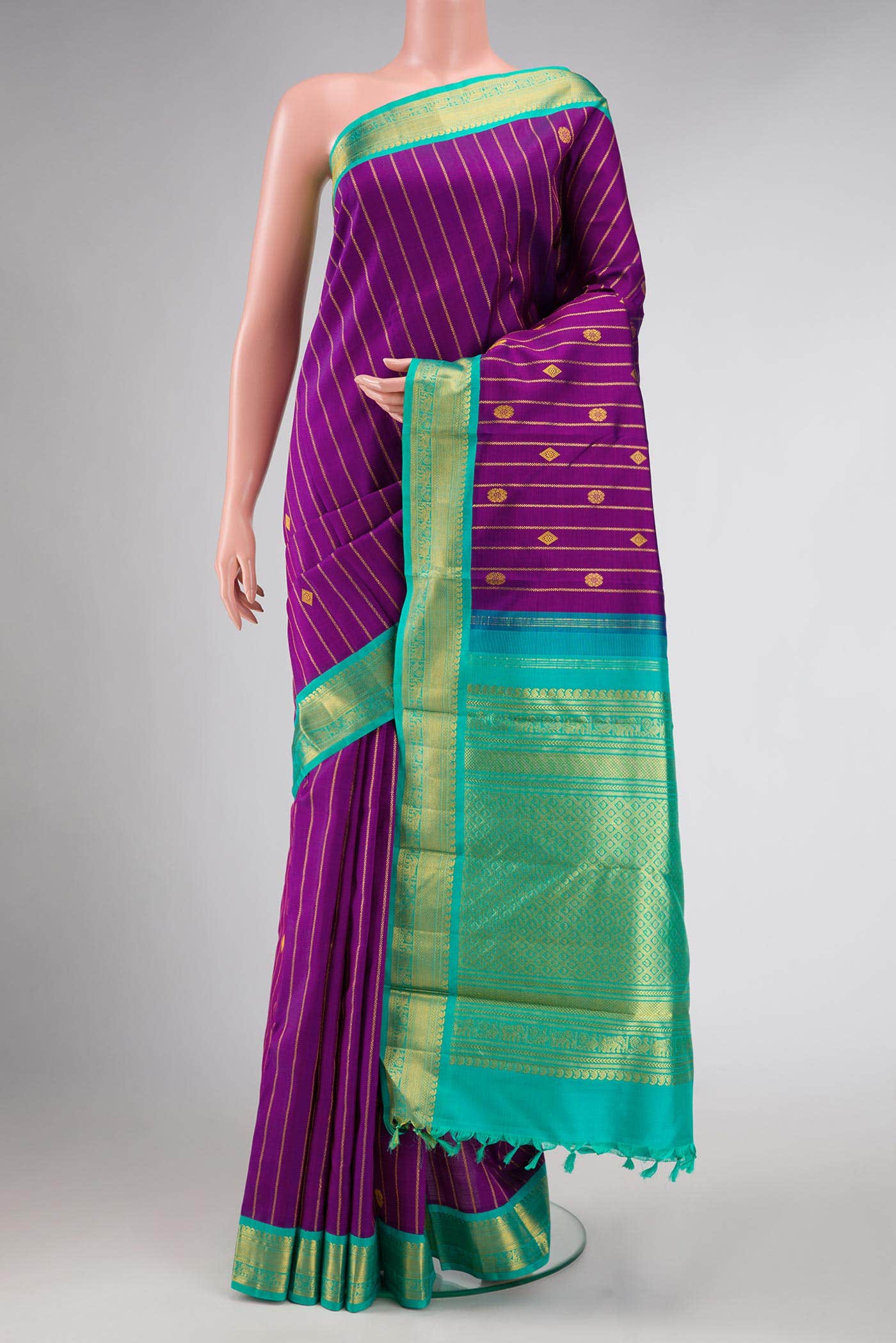 Pure Silk Pure Zari Purple Dual Tone Kanchipuram Saree