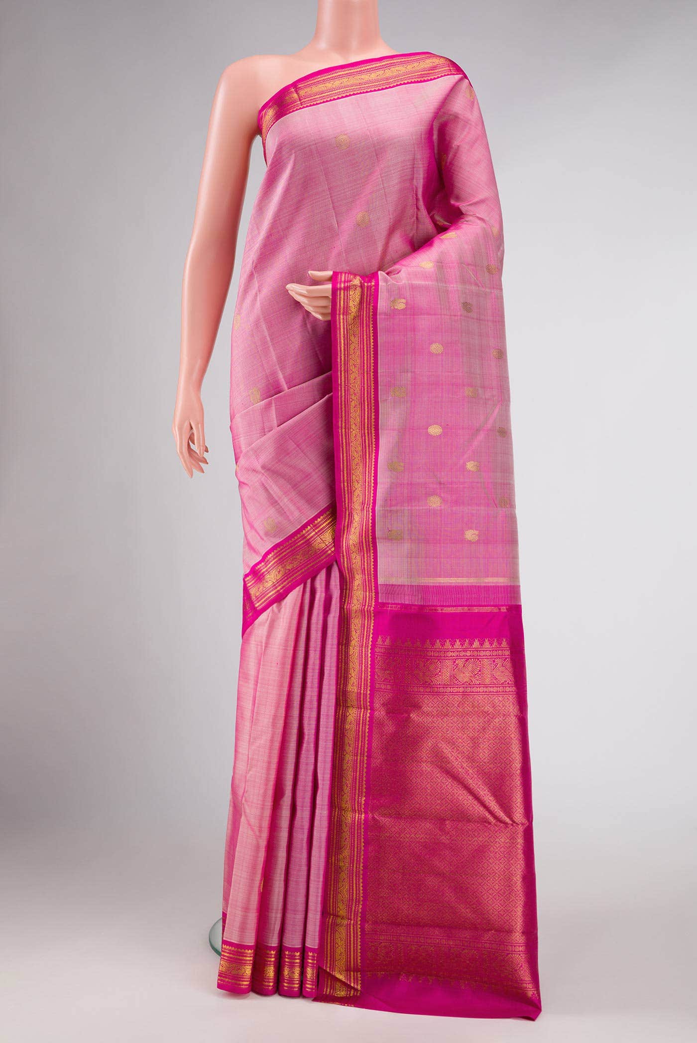Pure Silk Pure Zari Pink Dual Tone Kanchipuram Saree