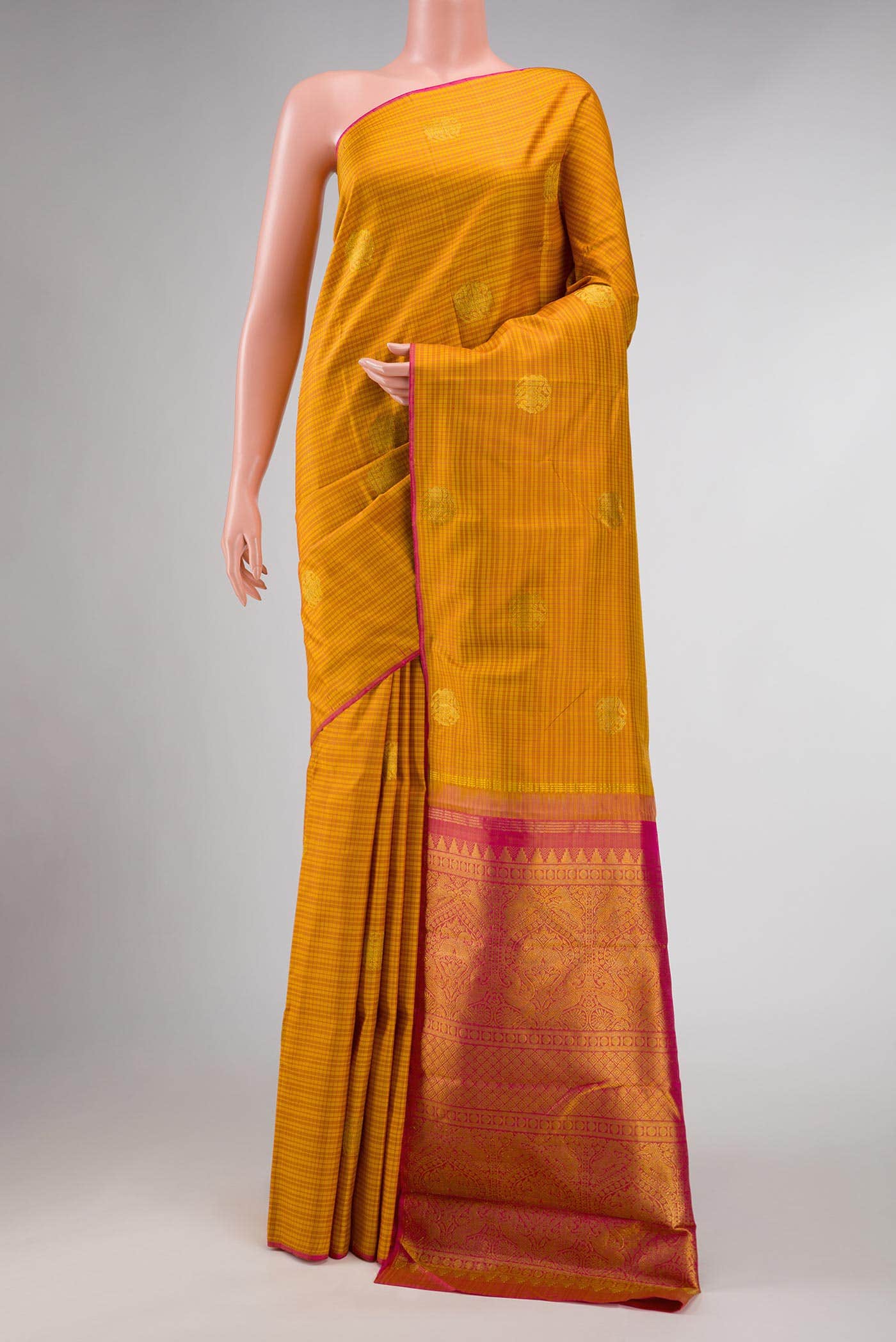 Pure Silk Pure Zari Mustard Dual Tone Kanchipuram Saree