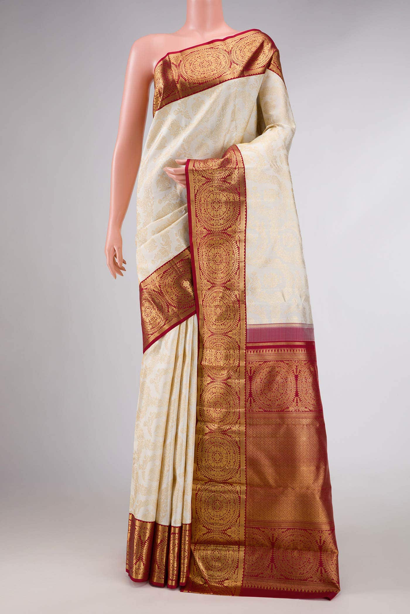 Off White Dual Tone Kanchipuram Silk Saree
