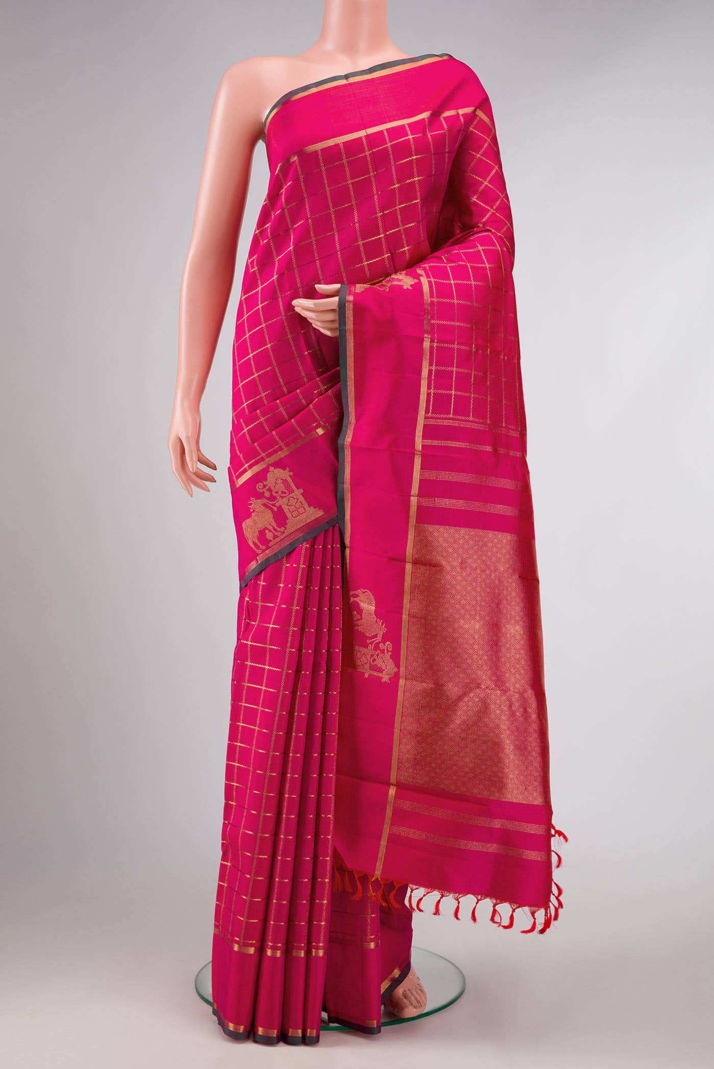 Pure Silk Pure Zari Pink Dual Tone Kanchipuram Saree