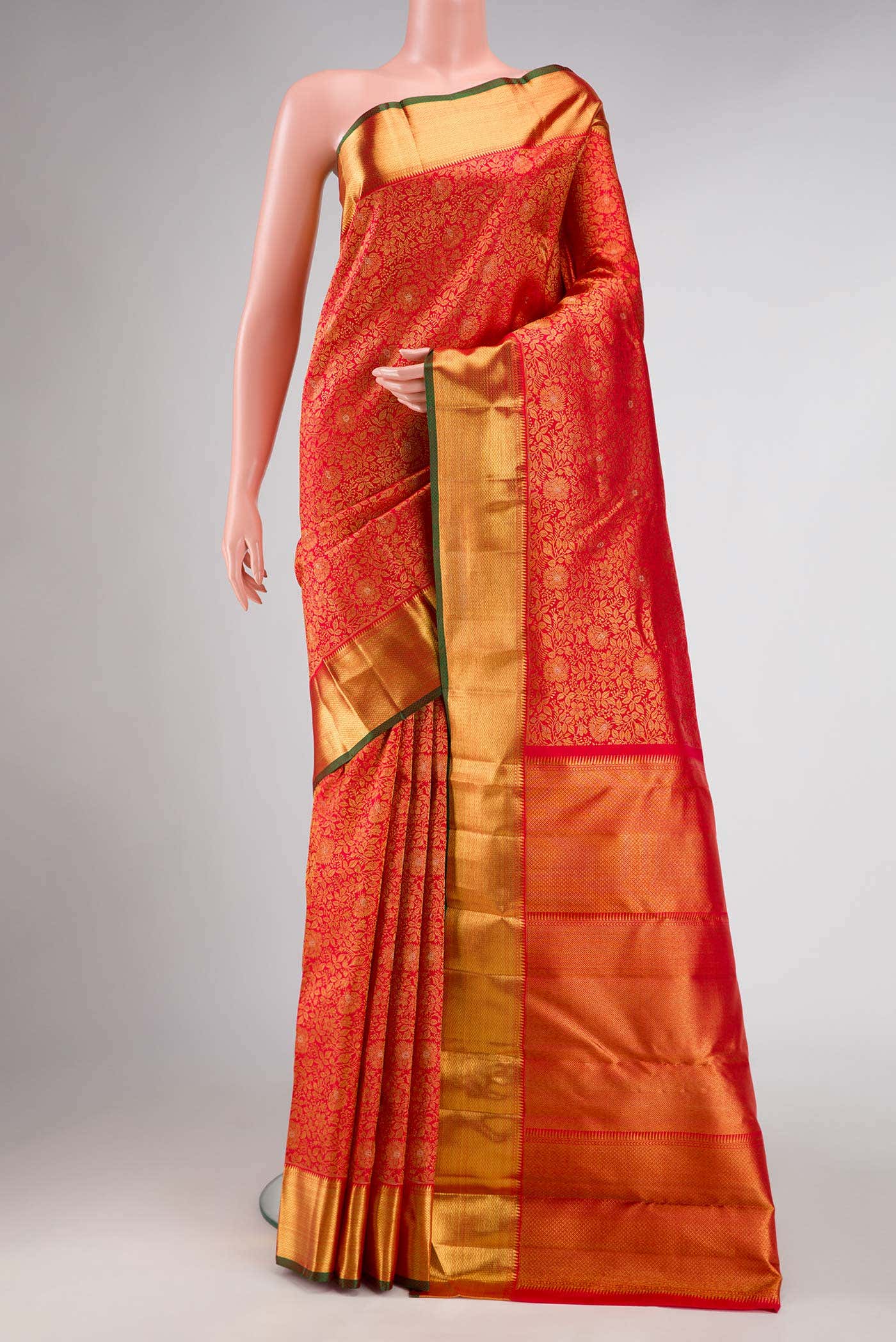 Pure Silk Pure Zari Red Dual Tone Kanchipuram Saree