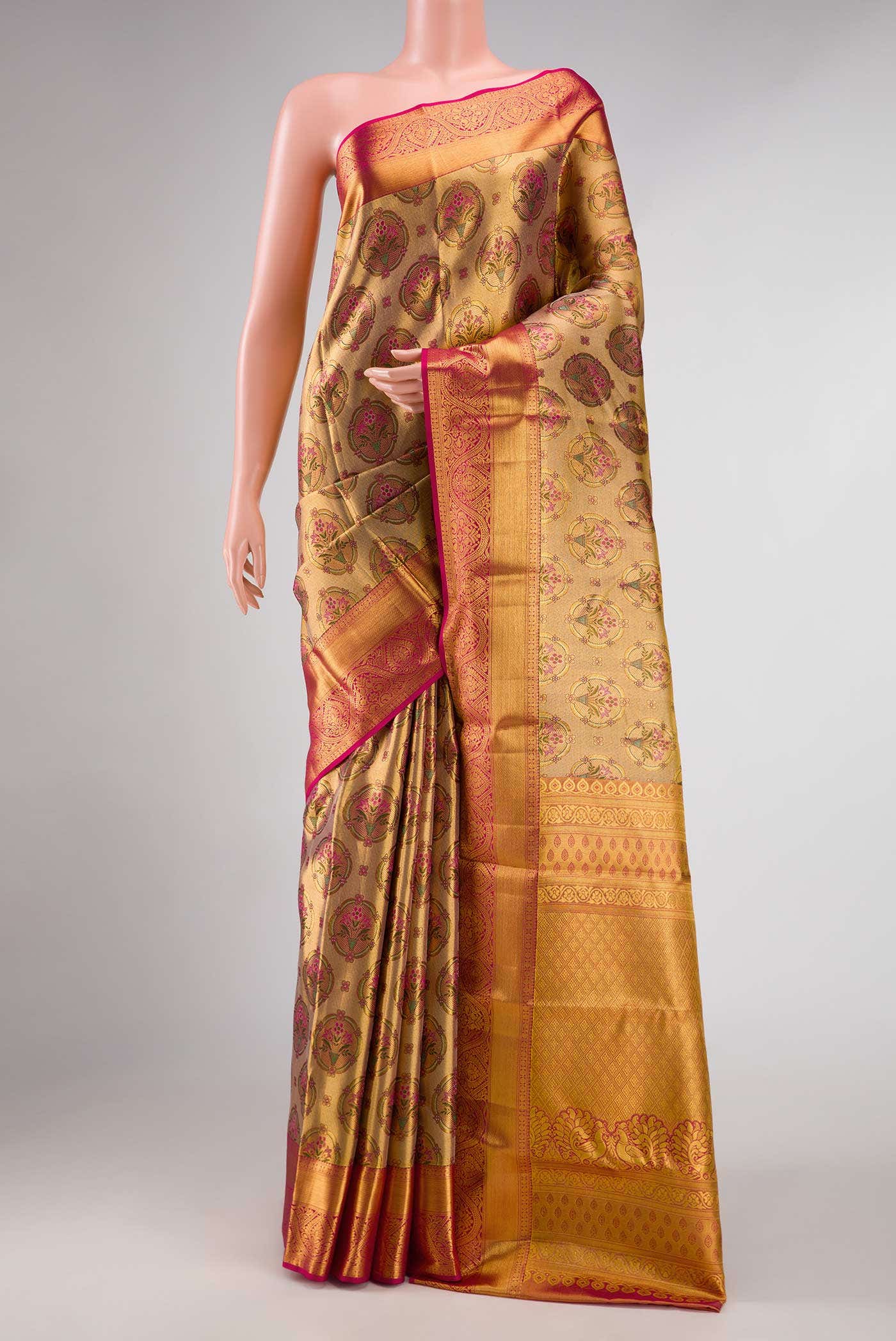 Gold Dual Tone Kanchipuram Tissue Silk Saree