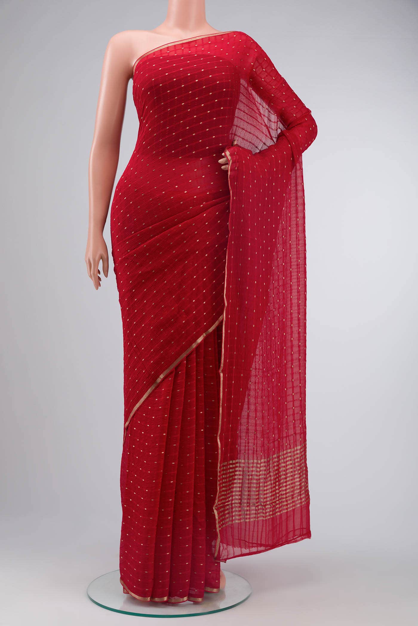 Red Mysore Chiffon Saree