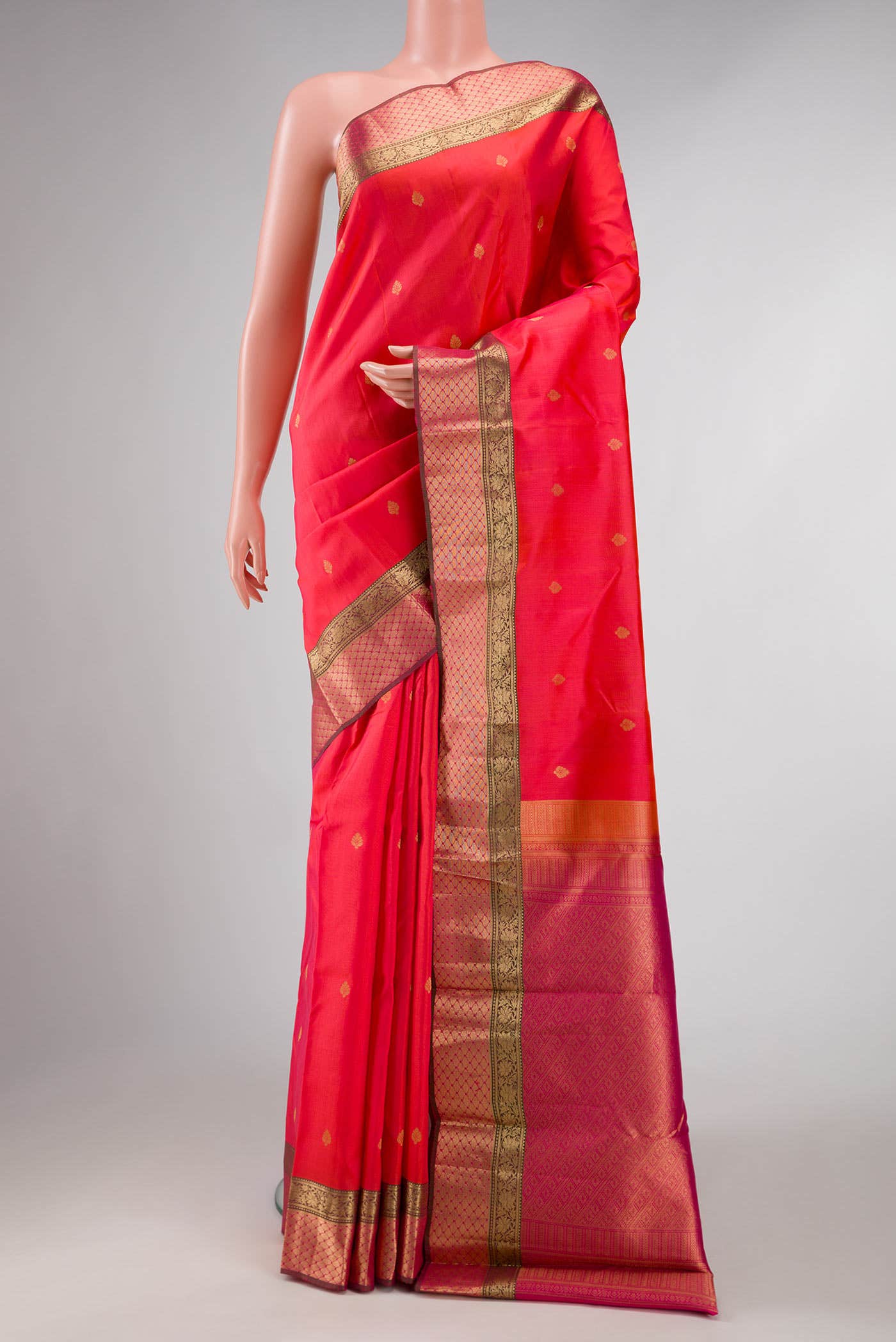 Coral Dual Tone Kanchipuram Silk Saree