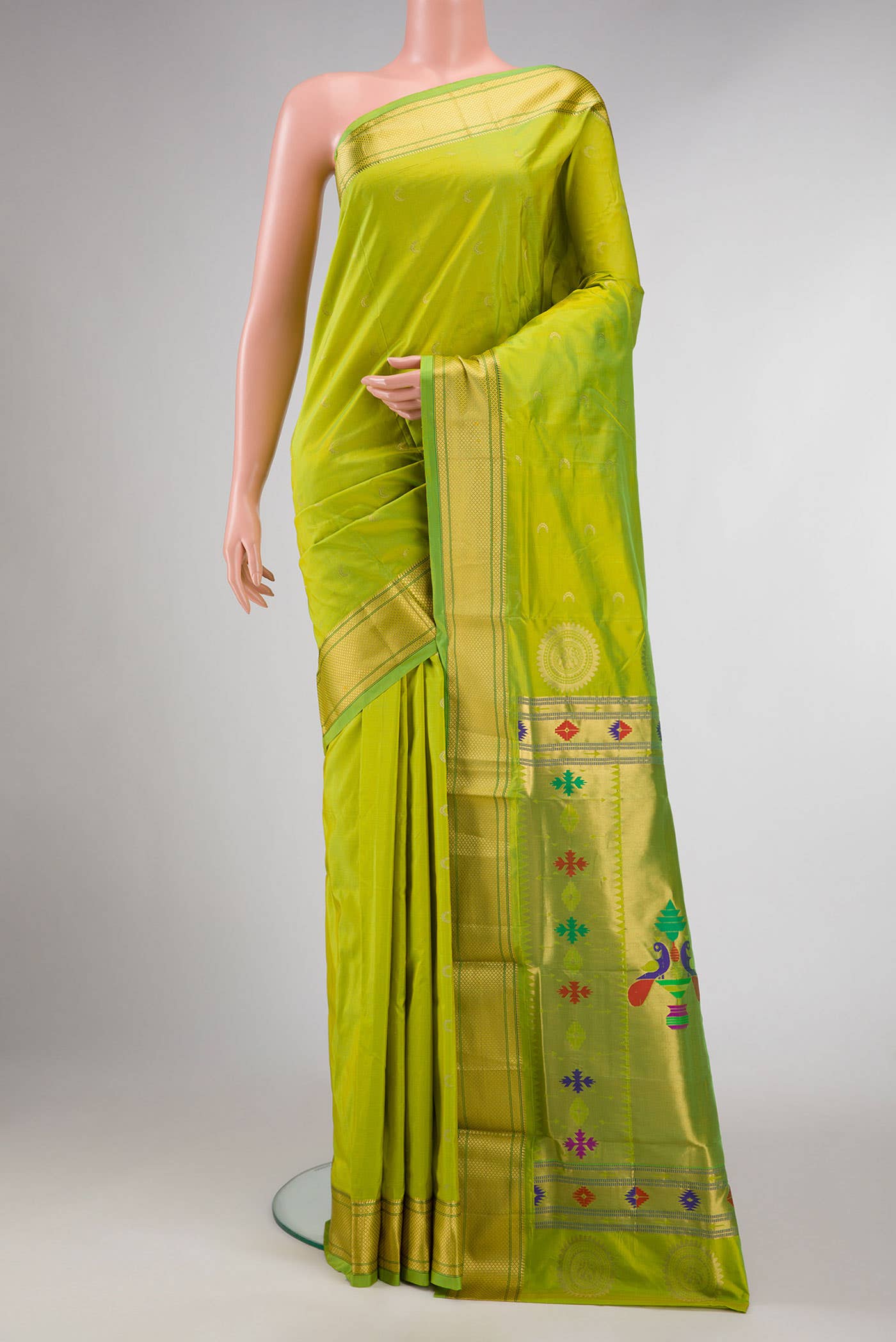 Parrot Green Dual Tone Blended Paithani Silk Saree