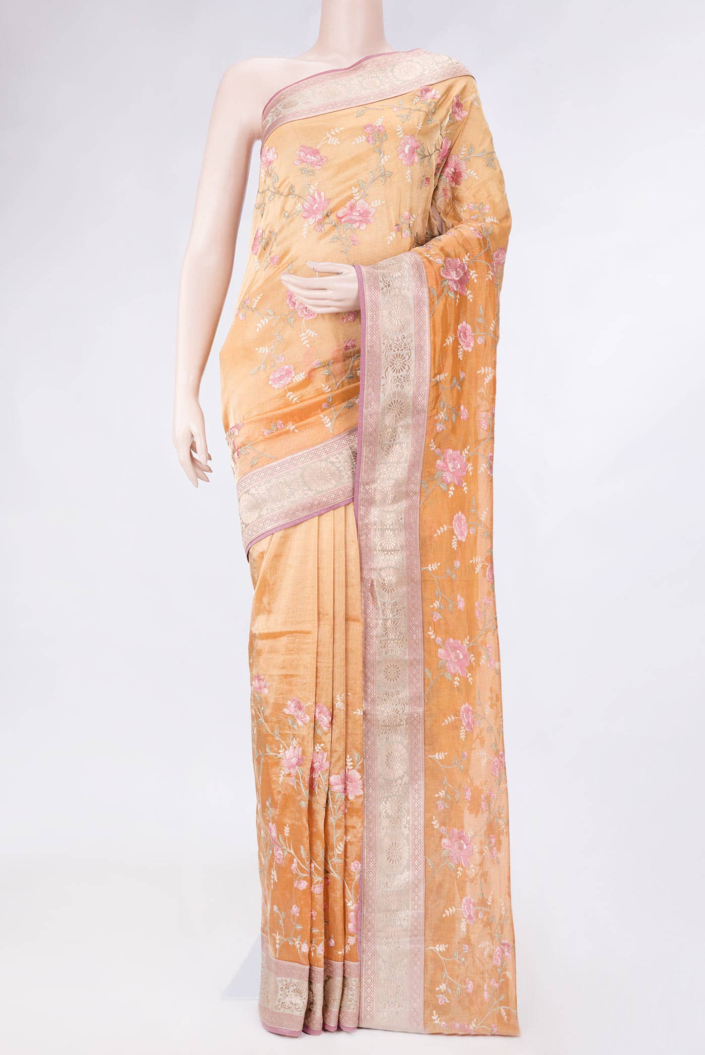 Orange Dual Tone Organza Silk Saree