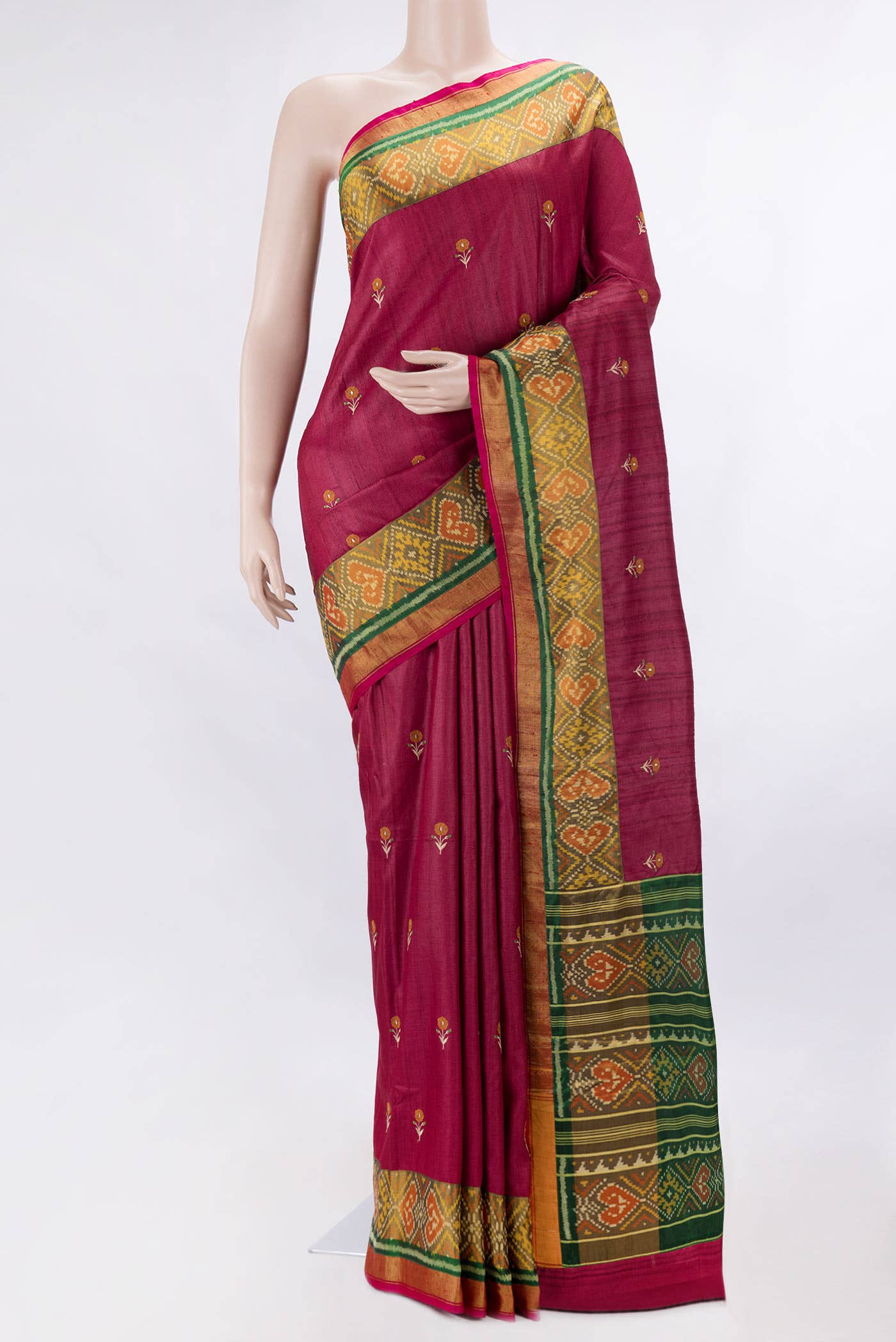 Dark Pink Dual Tone Tussar Silk Saree