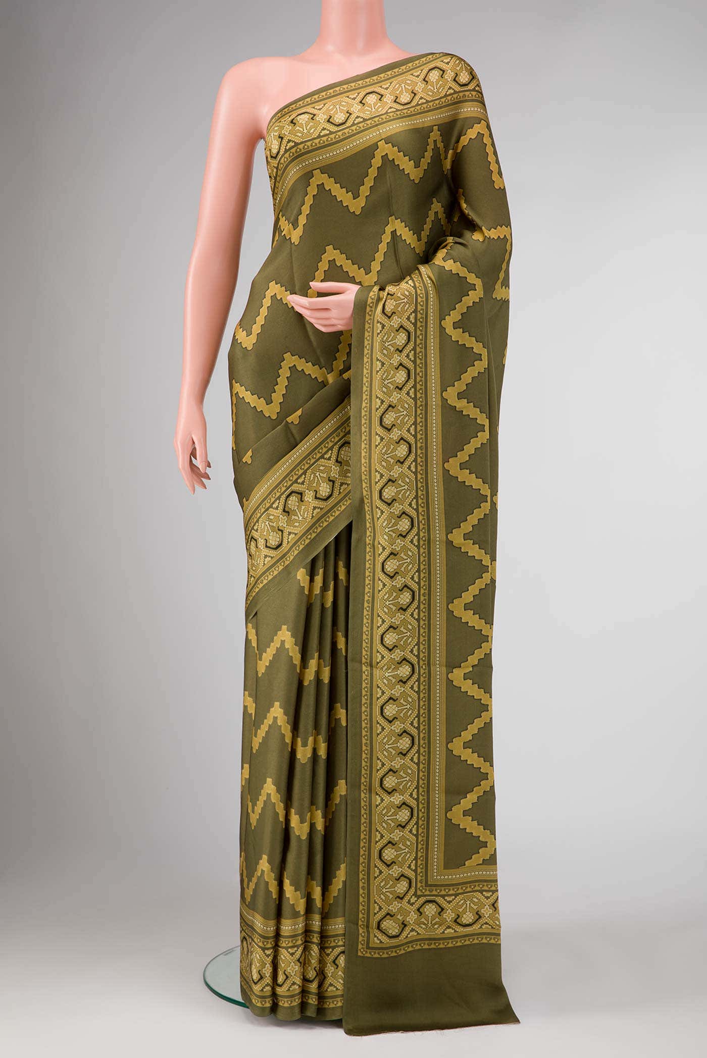 Mehandi Green Dual Tone Mysore Crepe Saree